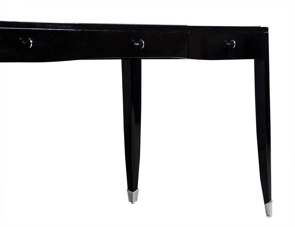 High Gloss Black Lacquer Writing Desk with Polished Stainless Steel Accents 2