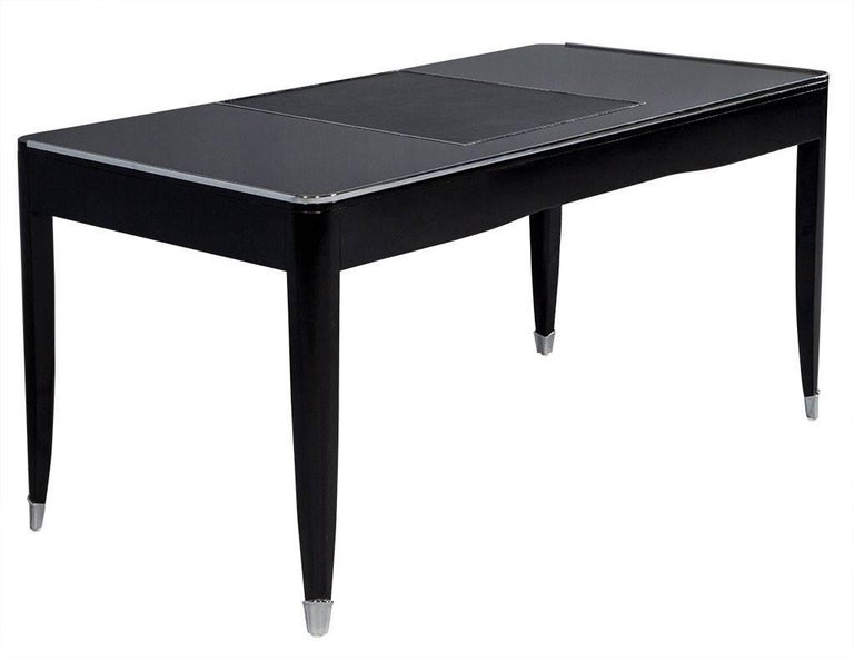 High Gloss Black Lacquer Writing Desk With Polished Stainless