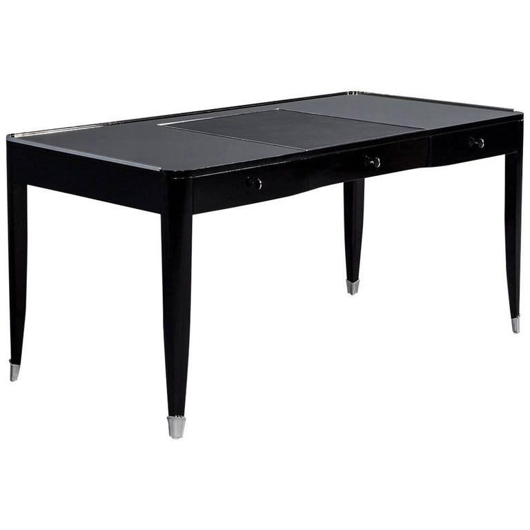 High Gloss Black Lacquer Writing Desk With Polished Stainless