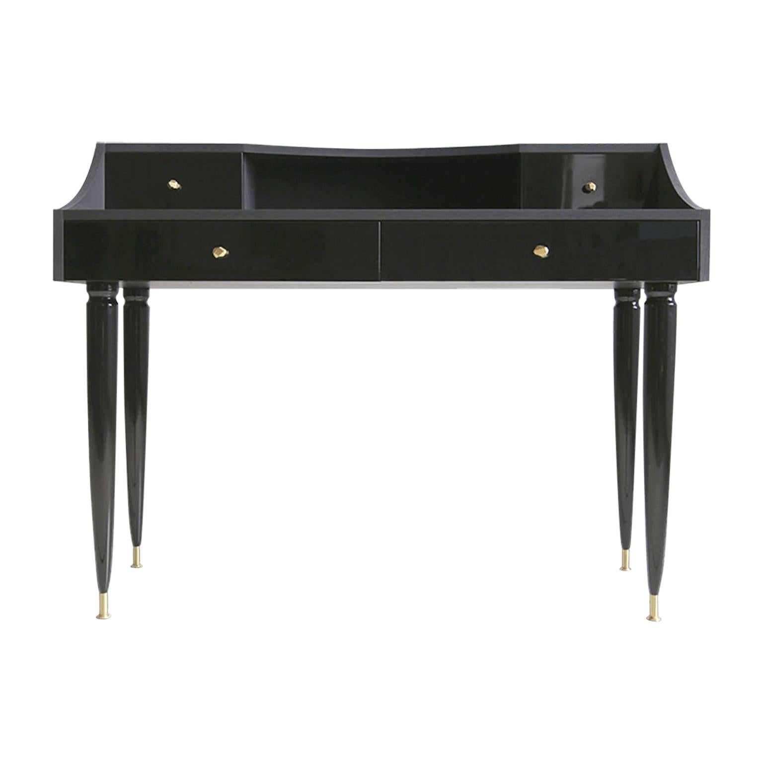 Modern Black Writing Table Desk or Vanity Console in high gloss For Sale