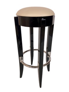 Tabouret de bar en laque de piano noire brillante dans le style de l'Art déco français
