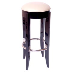 High Gloss Black Piano Lacquer Barstool in the Style of French Art Deco