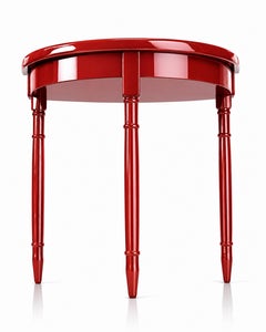 High-Gloss Chinese Cinnabar Red Lacquer Demi-Lune Console Table, 20th Century