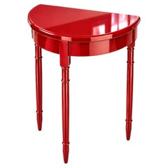 High-Gloss Chinese Cinnabar Red Lacquer Demi-Lune Console Table, 20th Century