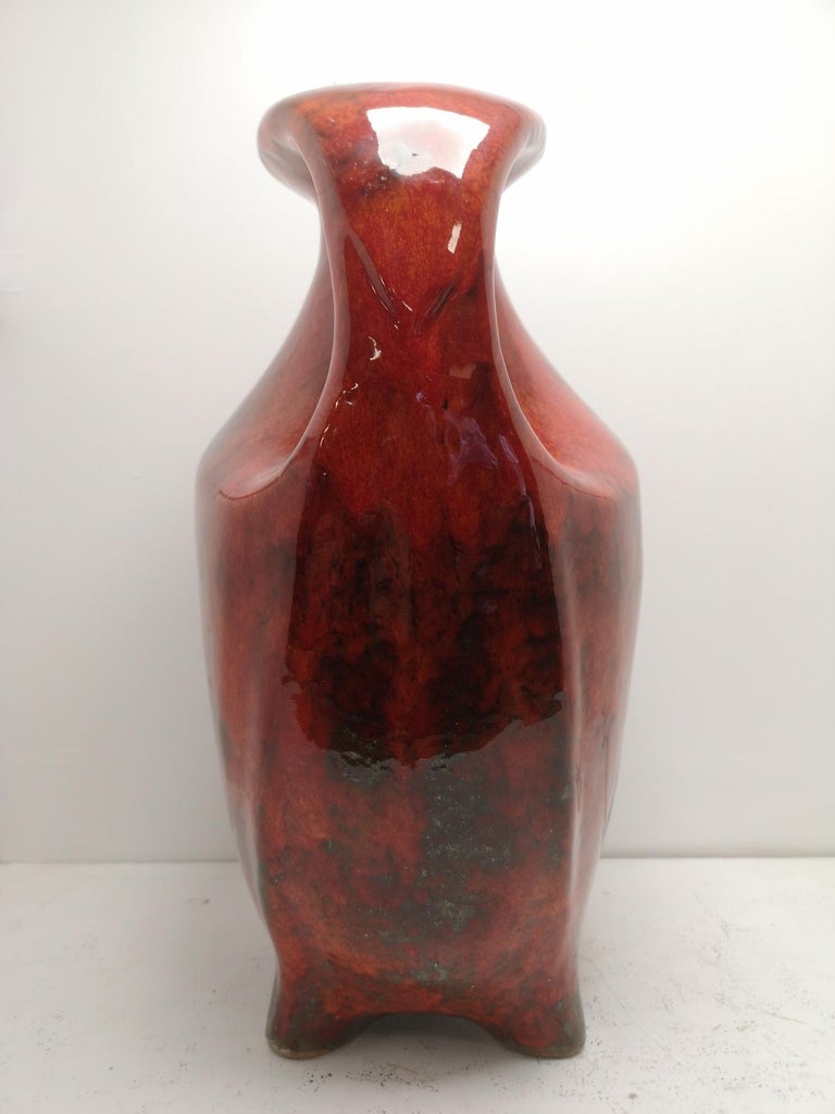 High Gloss Crimson Red MidCentury Amphora Floor Vase, 1970s For Sale