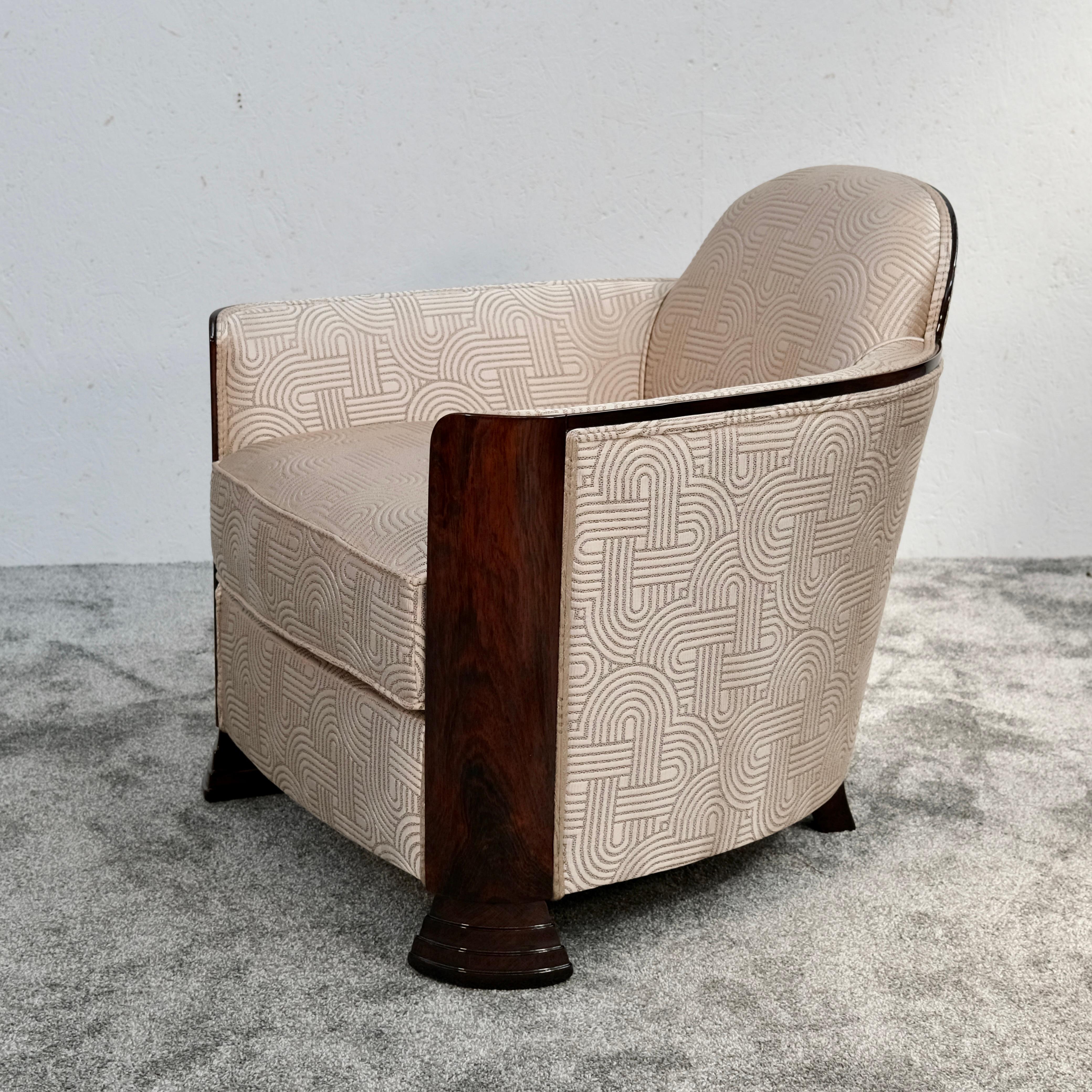 Silla Club Art Decó Francesa de Alto Brillo en Dorado y Marrón, Años 30 Francés en venta