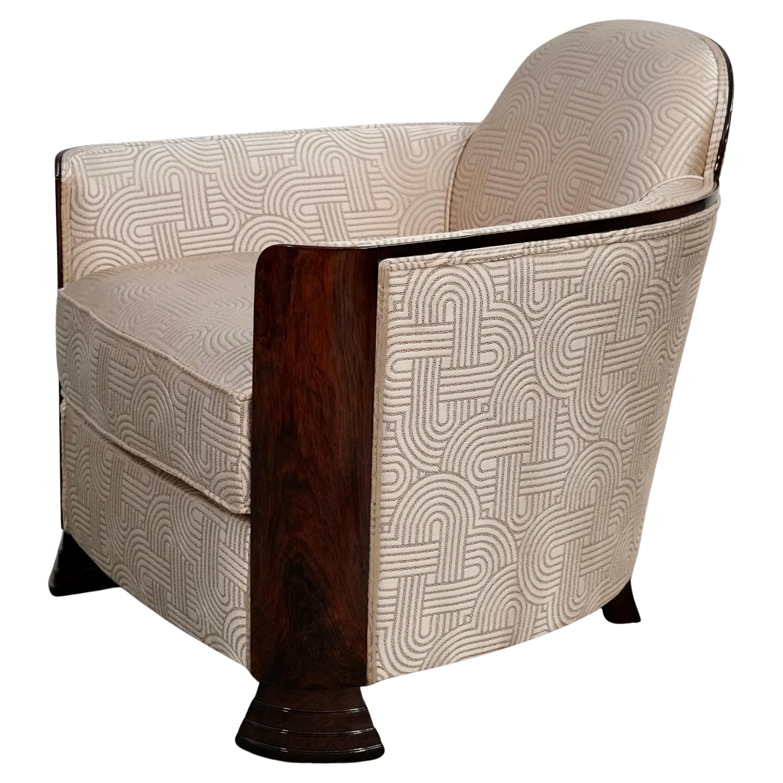 Hochglänzender französischer Art Deco Clubsessel in Gold und Braun, 1930er Jahre