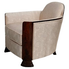 High Gloss French Art Deco Club Chair in Gold and Brown, 1930s