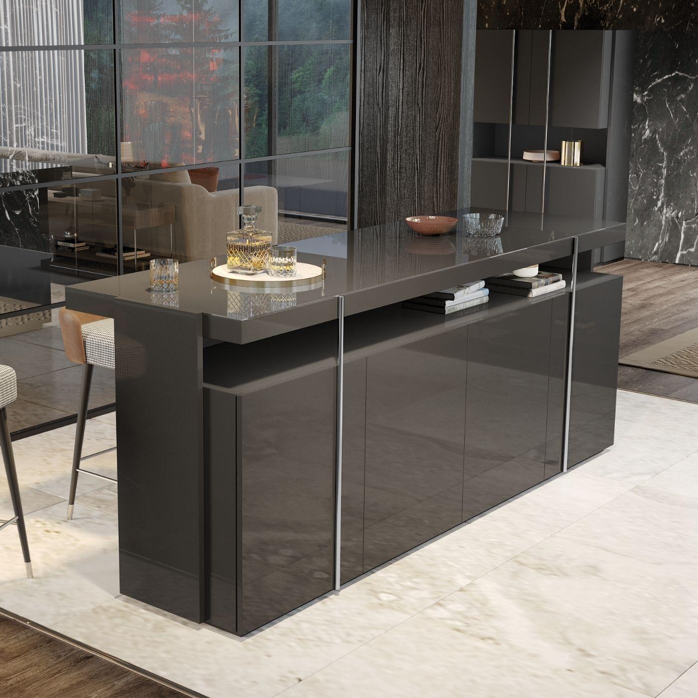 Portuguese High Gloss Multifunctional Counter Height Table With Hidden Storage For Sale