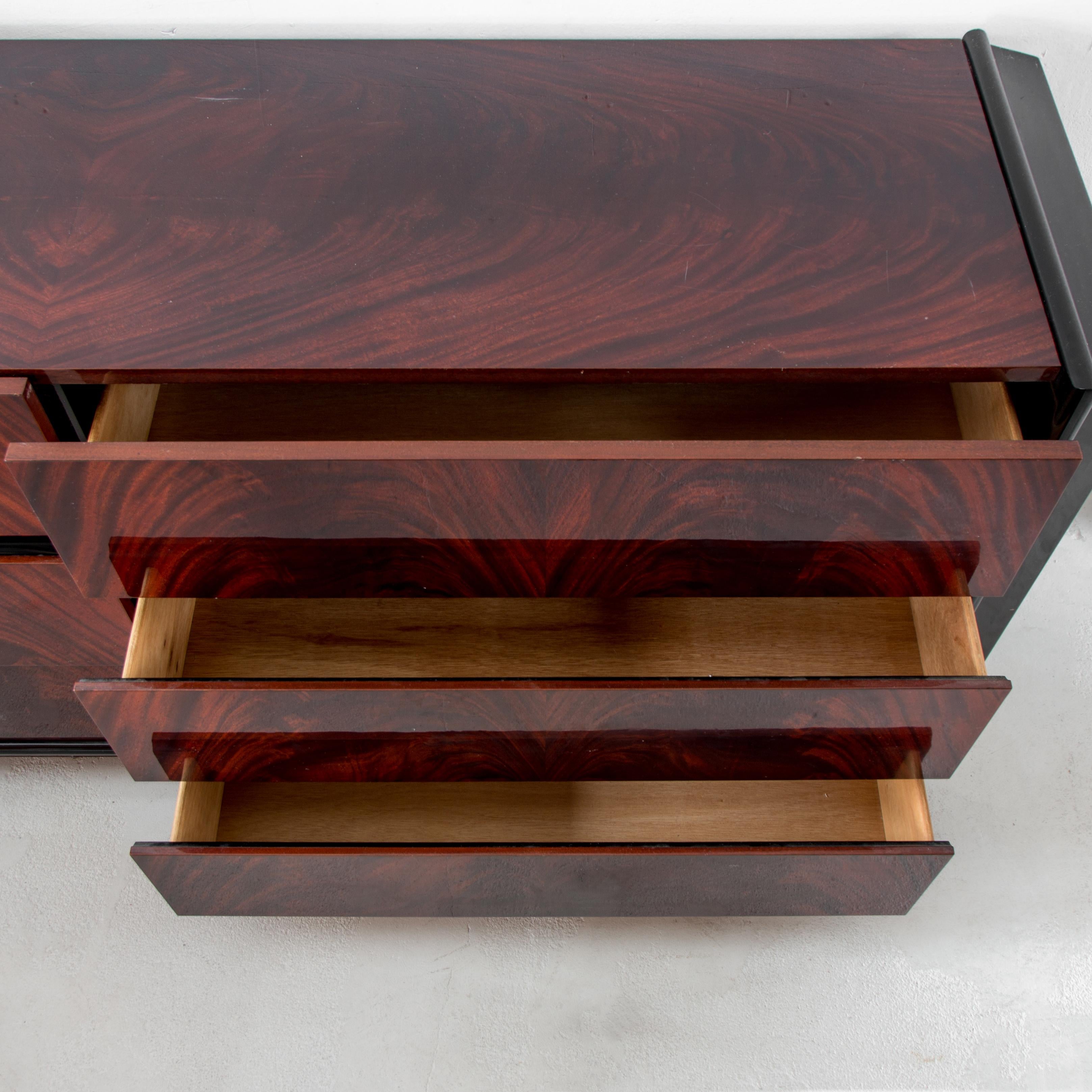 Late 20th Century High Gloss Rosewood Sideboard Art Deco, 1970s