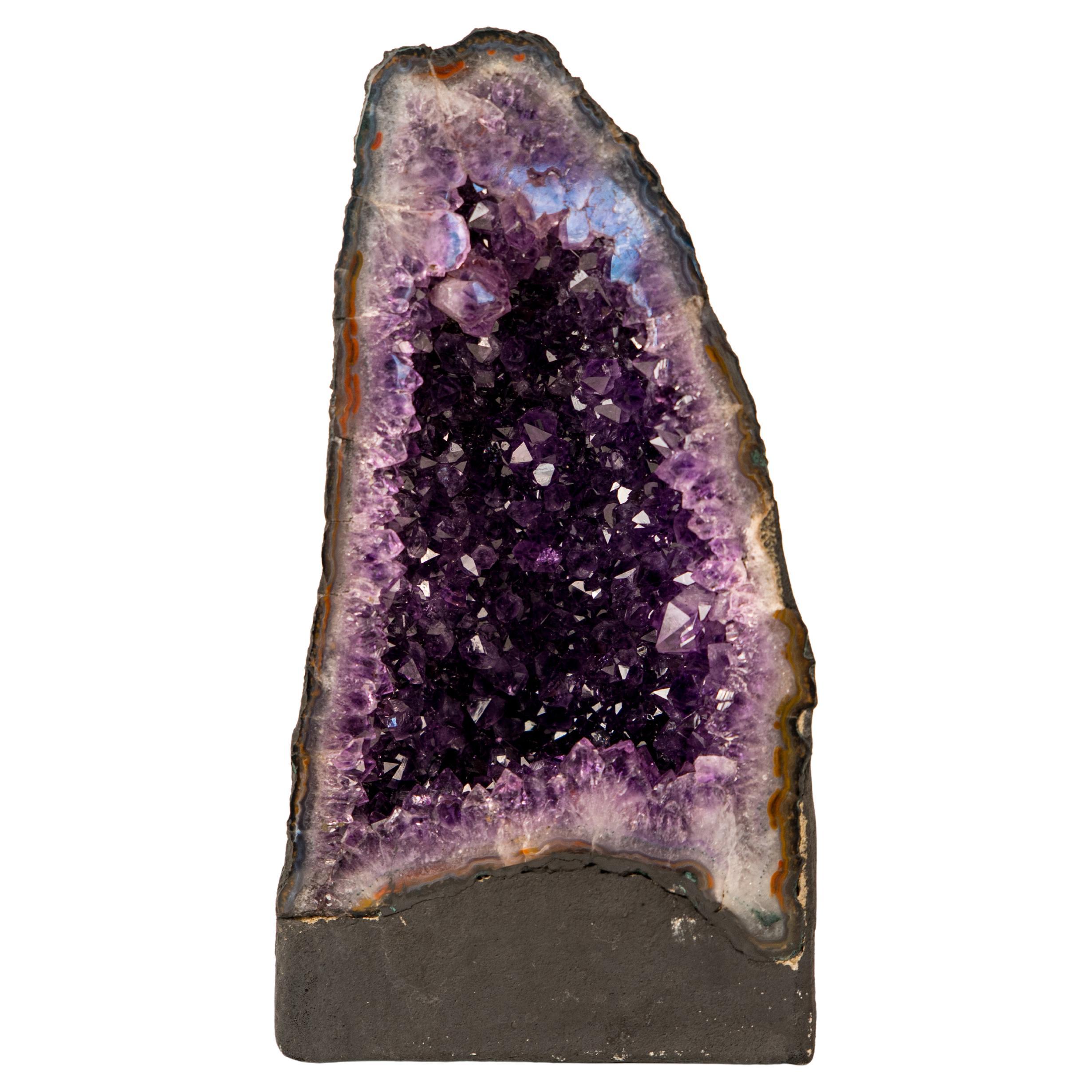 High-Grade Amethyst Cathedral Geode with Saturated Deep Purple Druzy For Sale