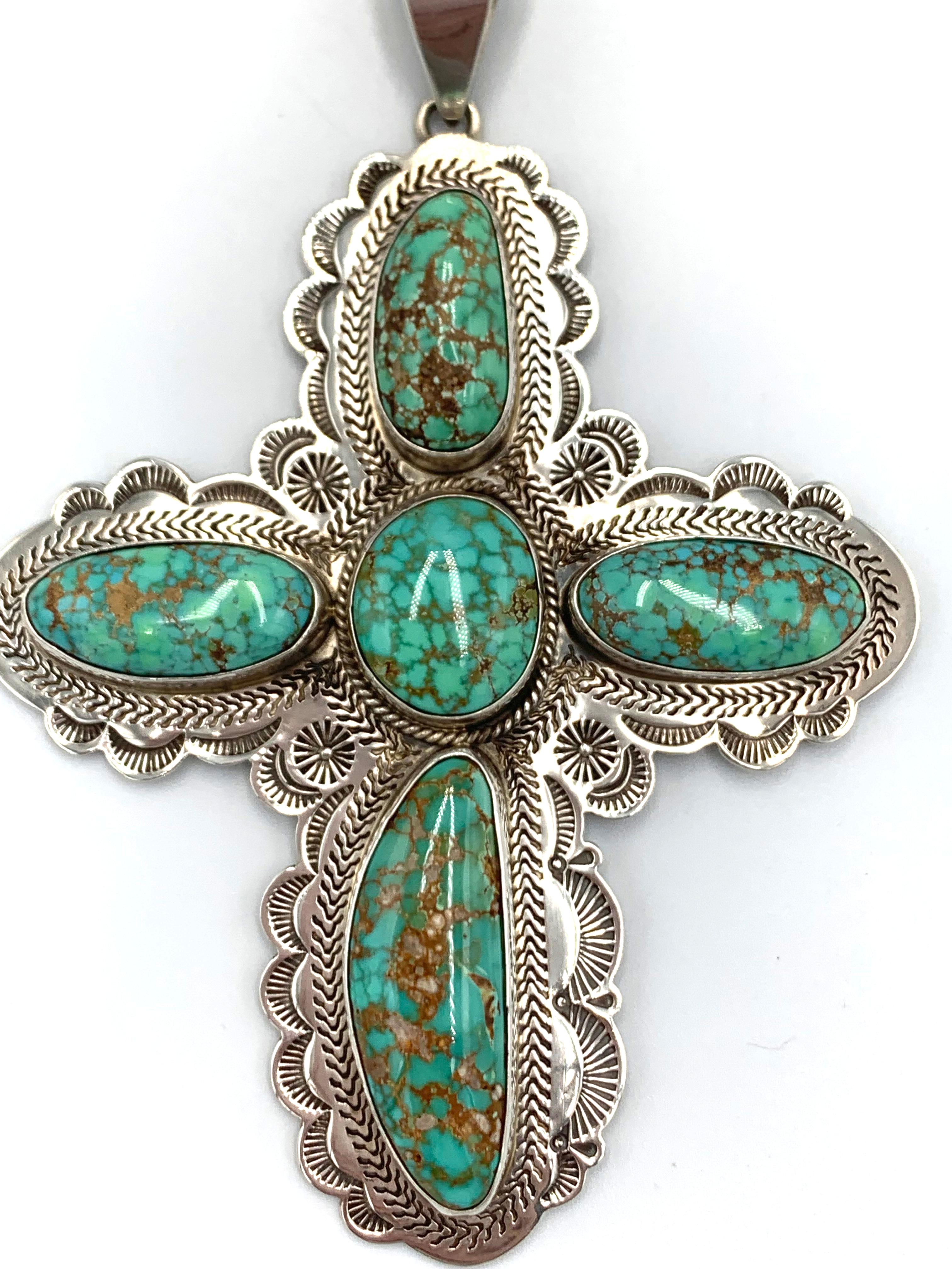 Nativo americano Ciondolo a croce in turchese del lago Carico di alta qualità in vendita