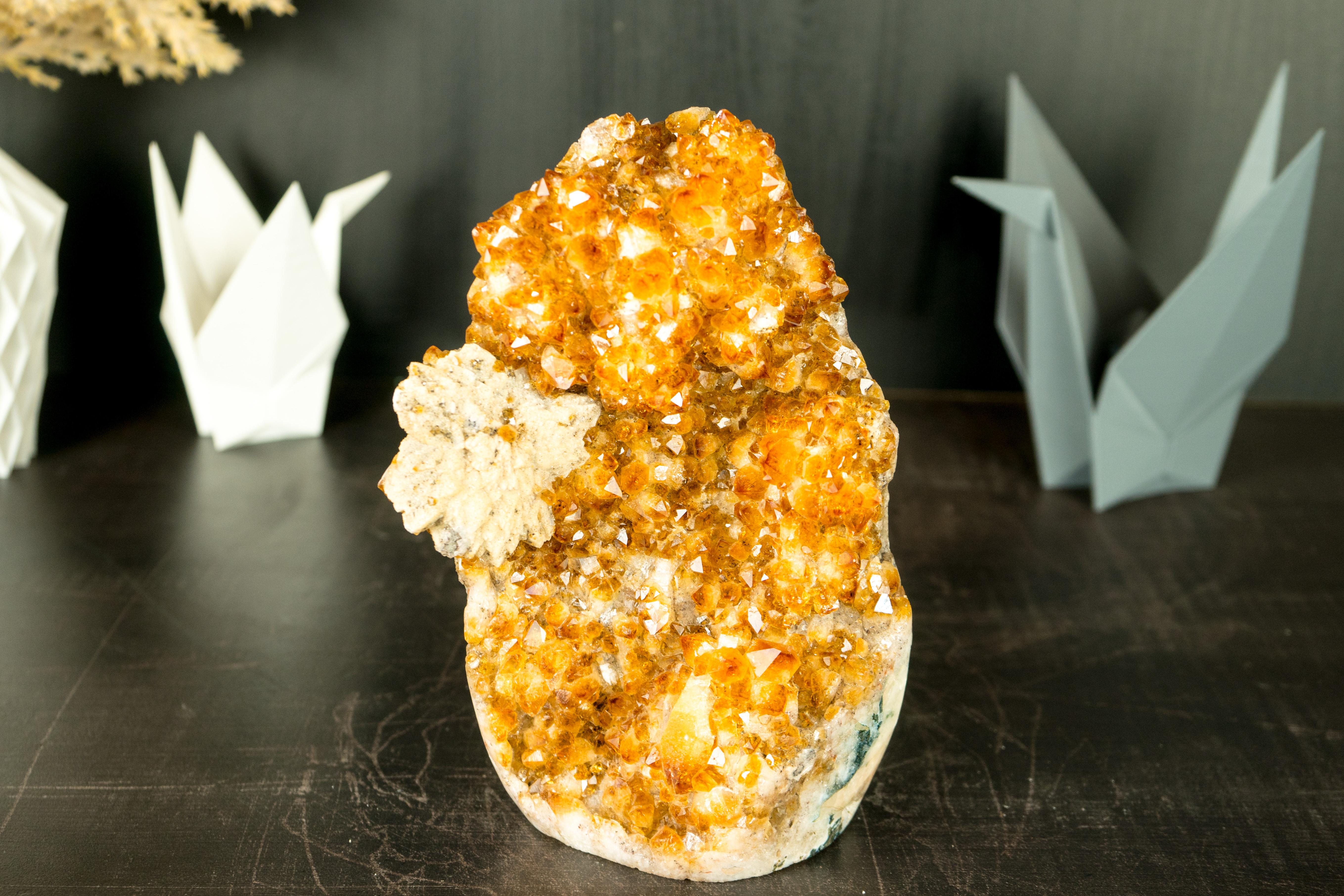 High-Grade Citrine Cluster with Rich Amber Citrine Color and Flower Calcite For Sale 1