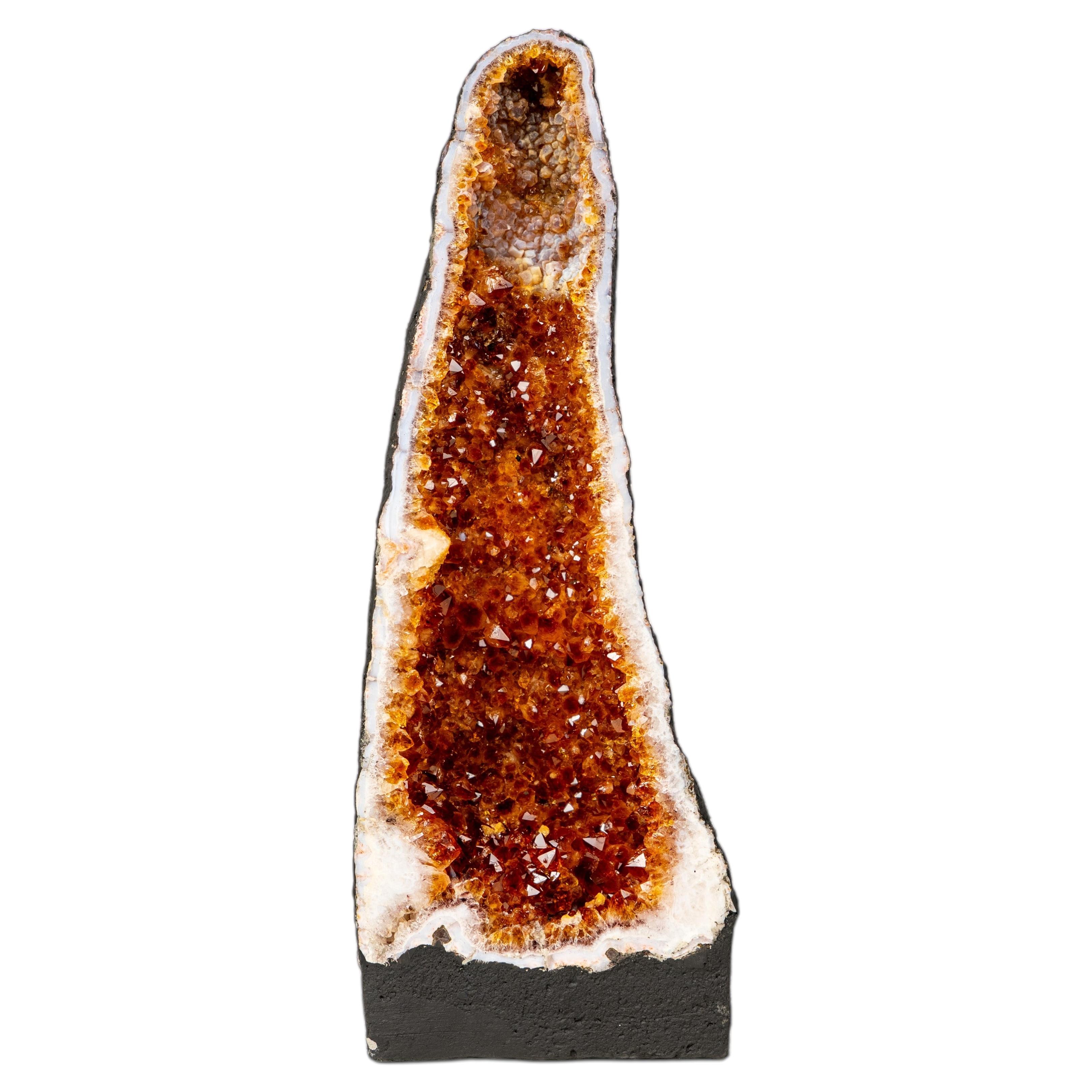 Geode di Citrino di alta qualità, cattedrale con Druzy arancione intenso in vendita