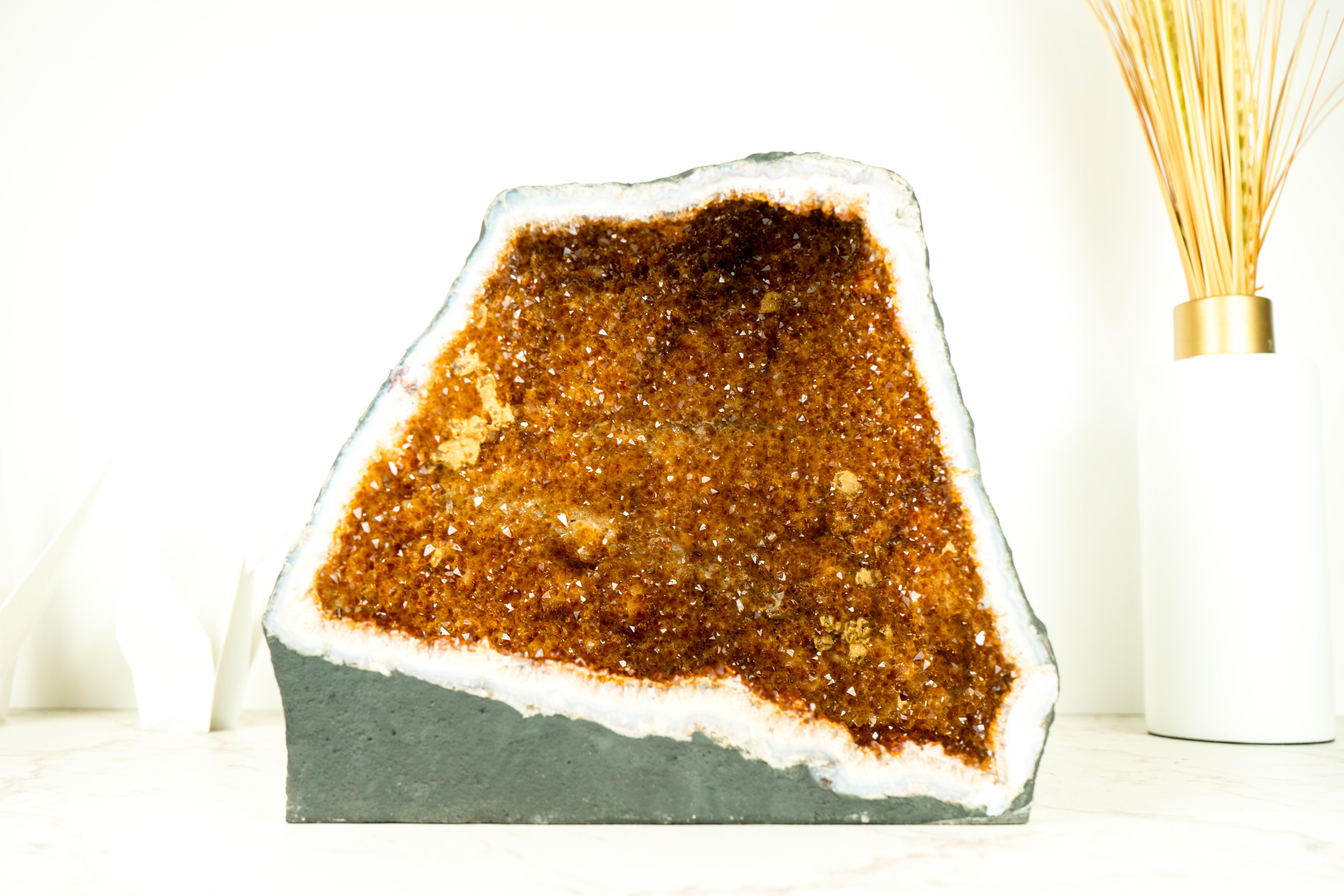 Contemporary High-Grade Citrine Geode Cave - Saturated Orange Druzy Crystals and Stalactites For Sale