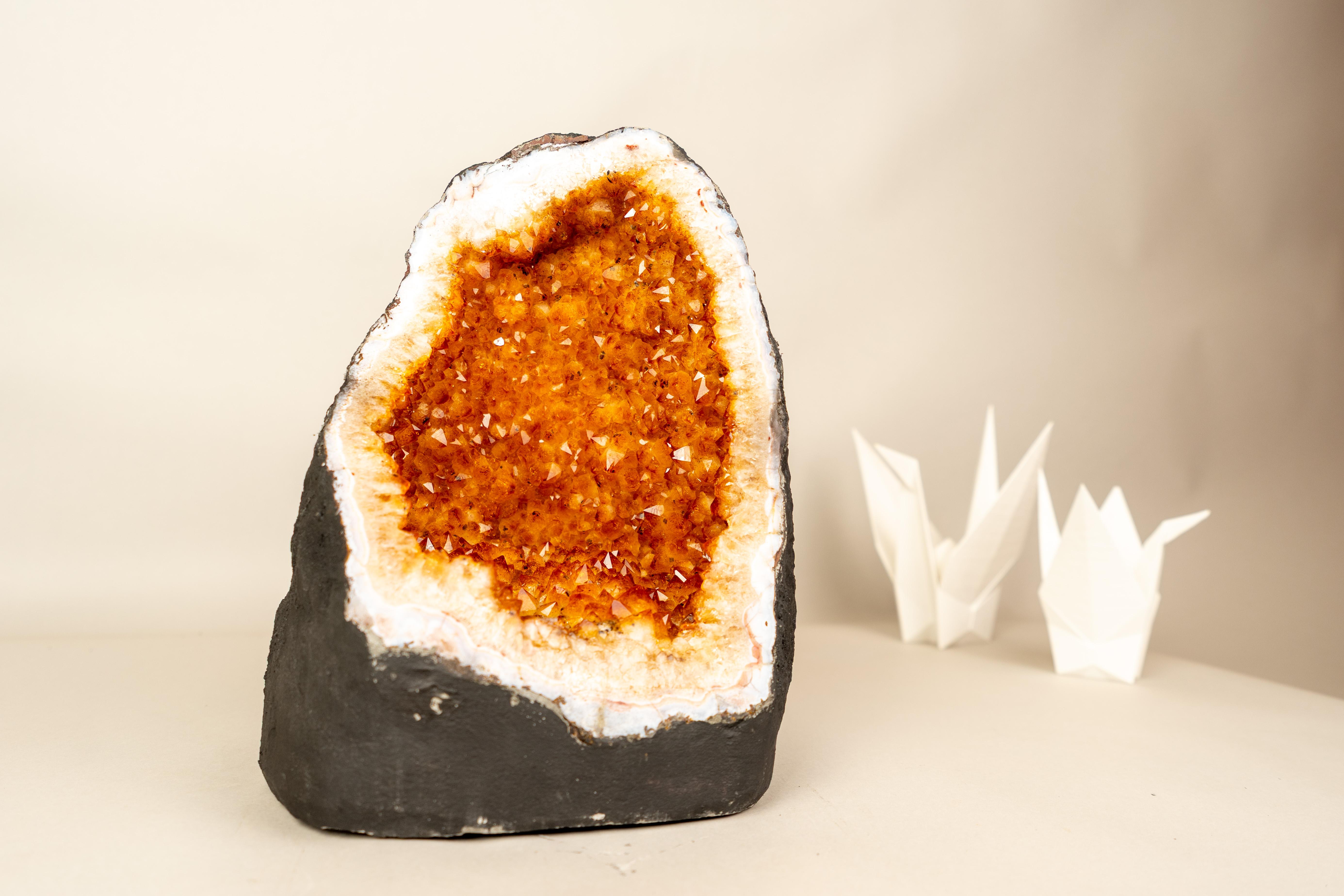Crystal High-Grade Citrine Geode with Intense Orange Druzy For Sale