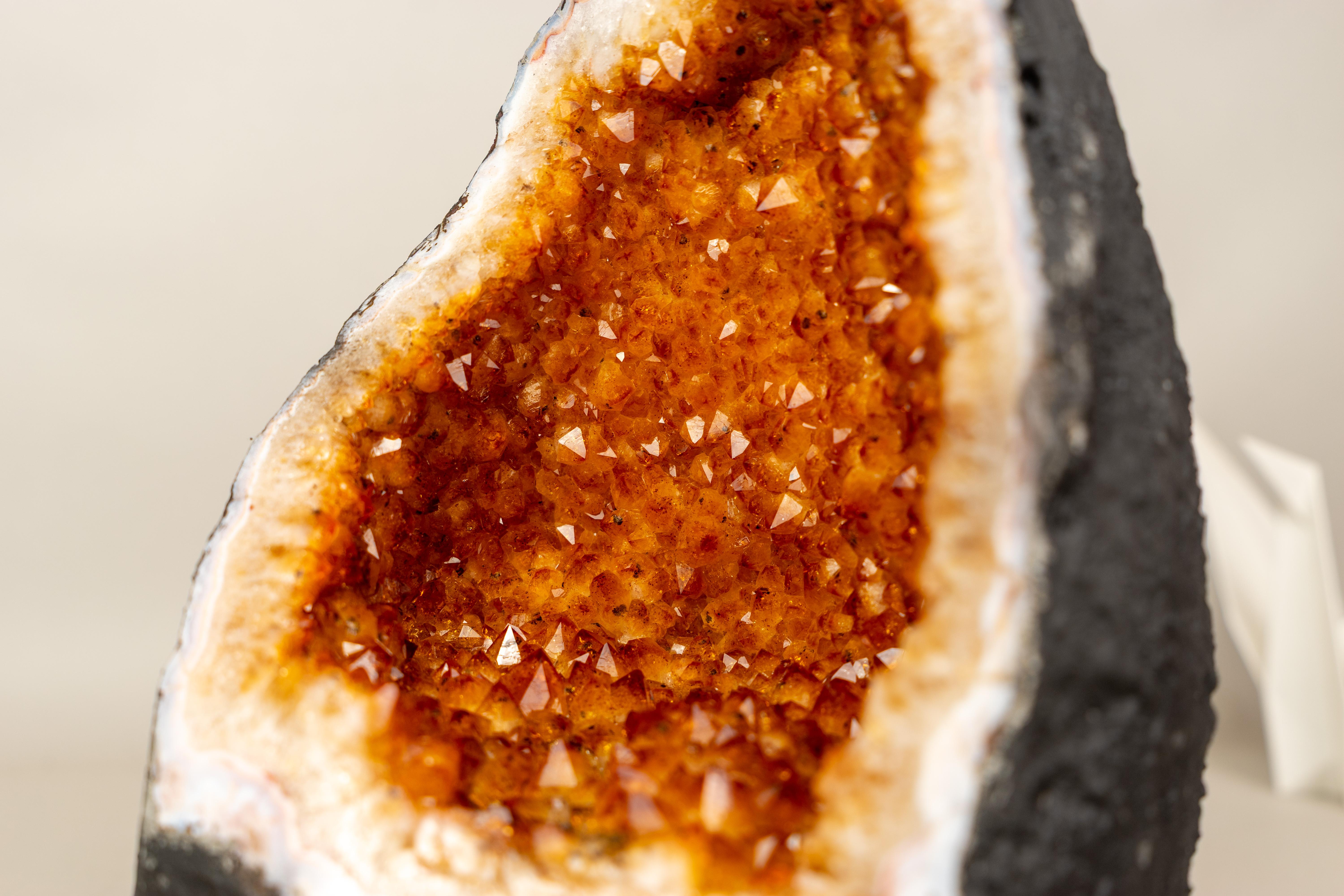 High-Grade Citrine Geode with Intense Orange Druzy For Sale 2