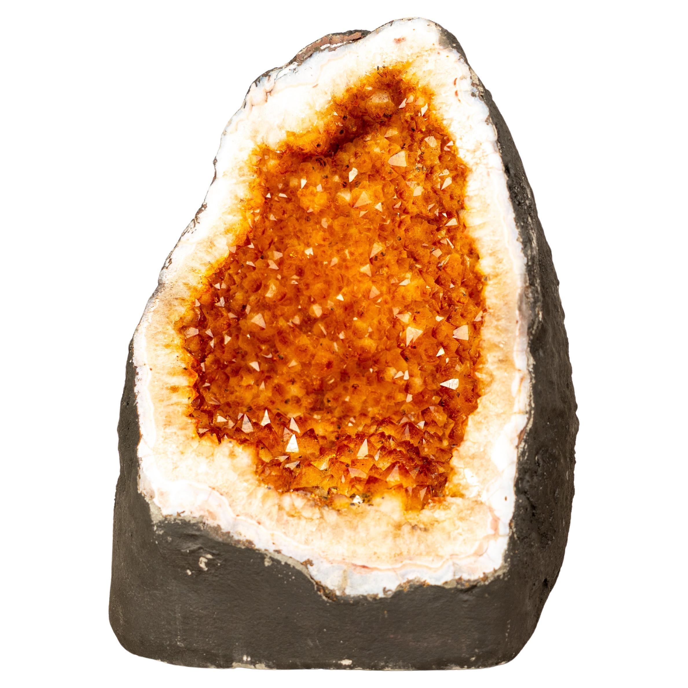 High-Grade Citrine Geode with Intense Orange Druzy For Sale