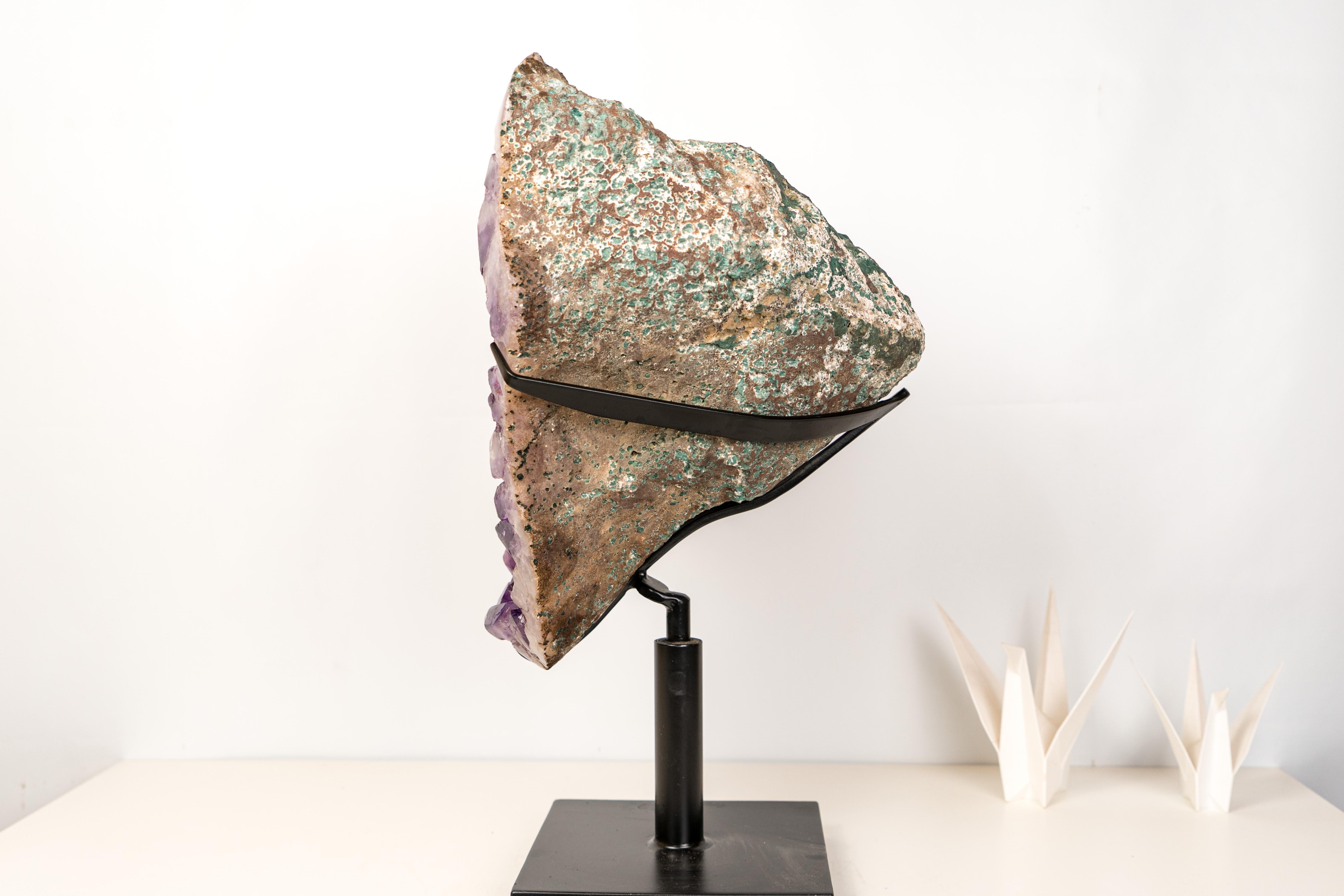 Contemporary High-Grade Deep Purple Amethyst Geode on Custom Stand For Sale