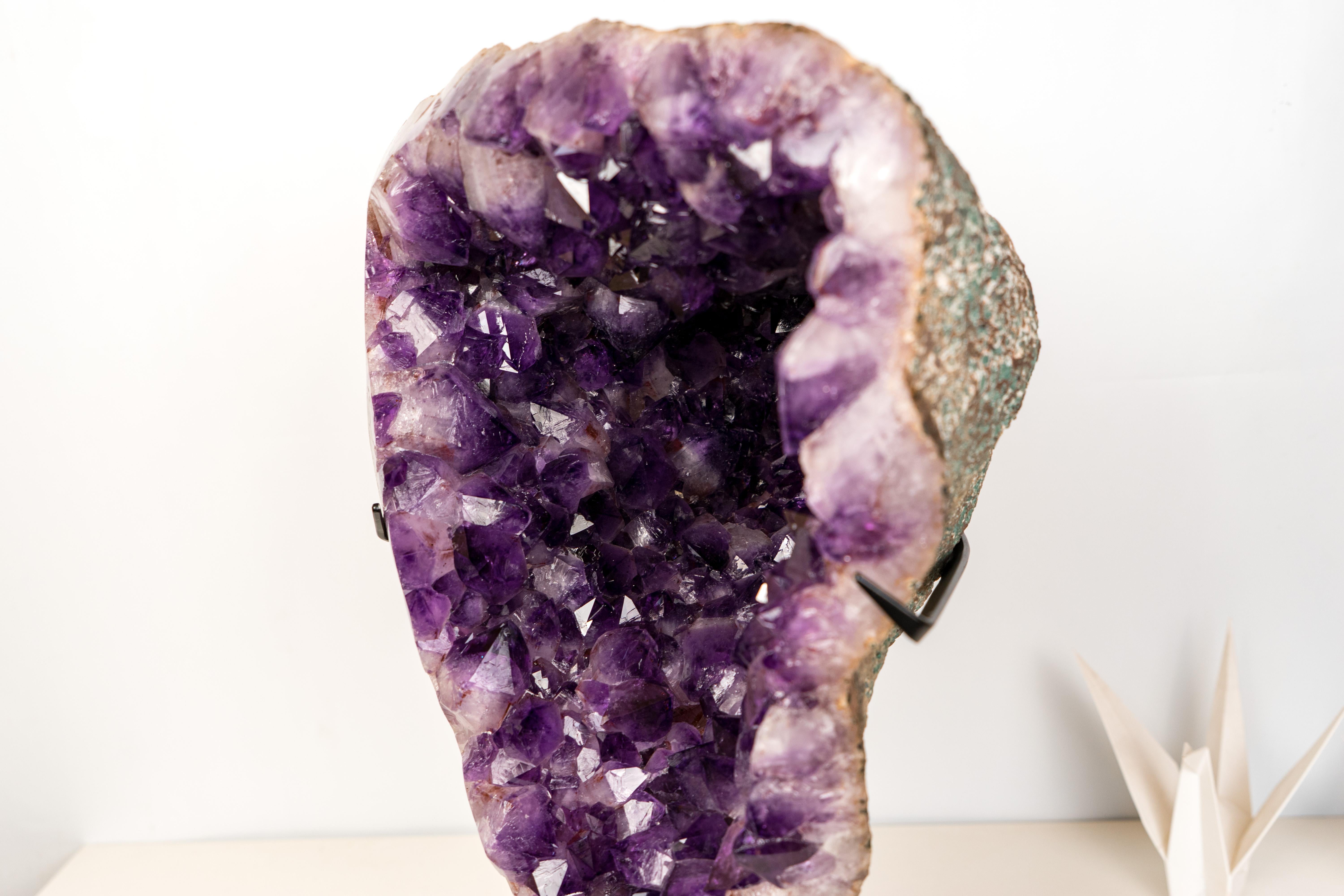 Crystal High-Grade Deep Purple Amethyst Geode on Custom Stand For Sale