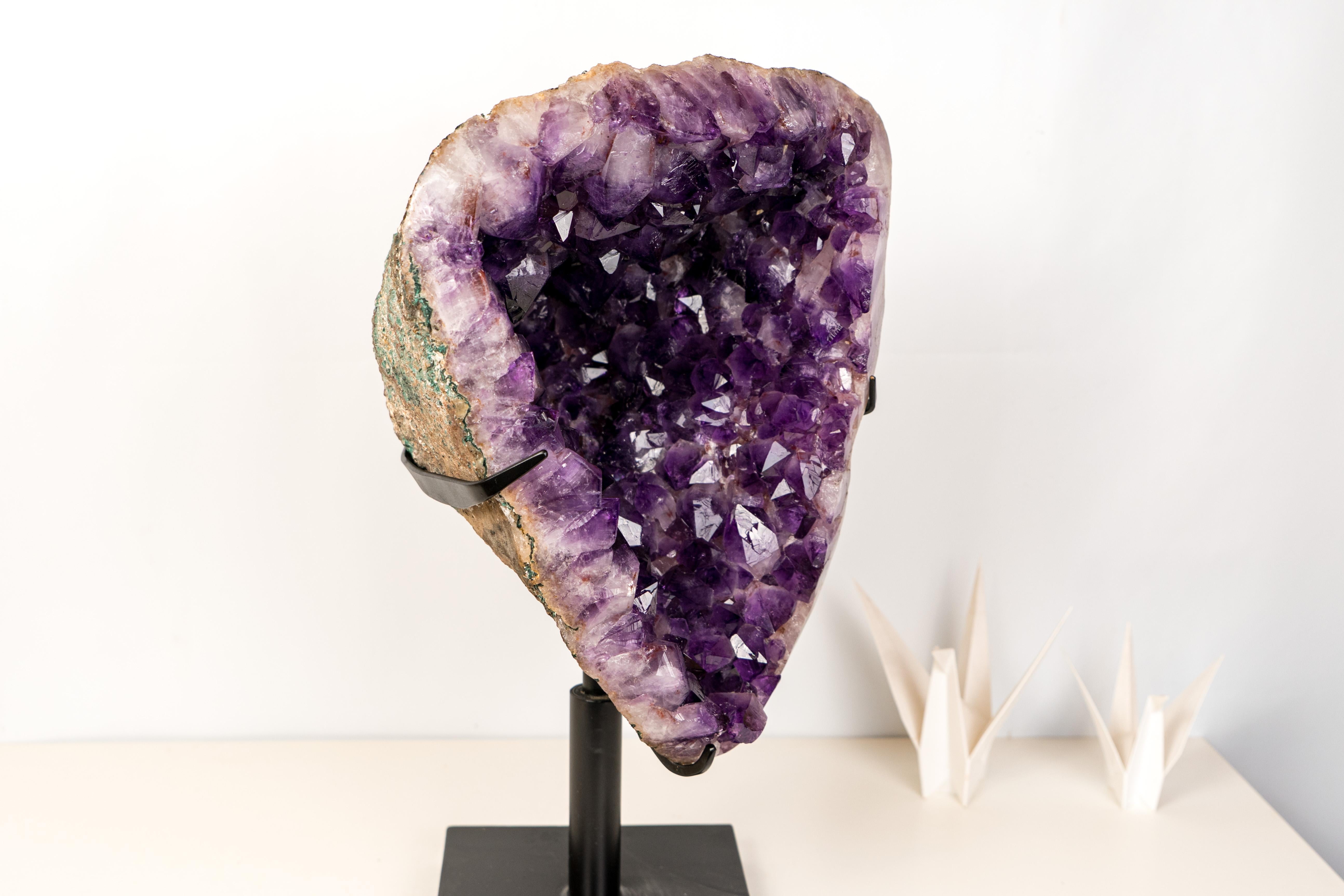 High-Grade Deep Purple Amethyst Geode on Custom Stand For Sale 2