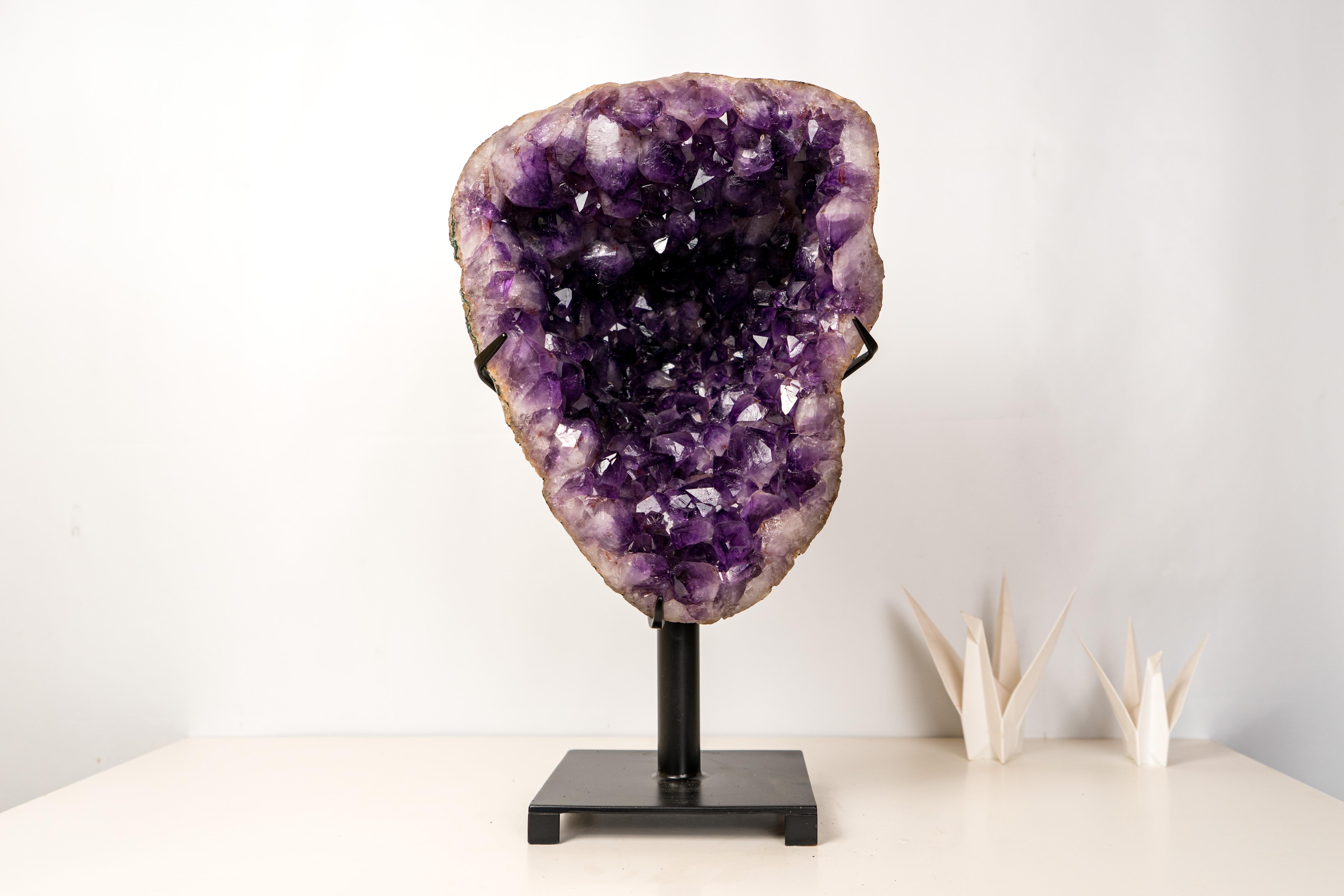 High-Grade Deep Purple Amethyst Geode on Custom Stand For Sale