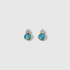High Grade Five-Star Australian Opal & Diamond Cluster Stud Earrings by Kabana