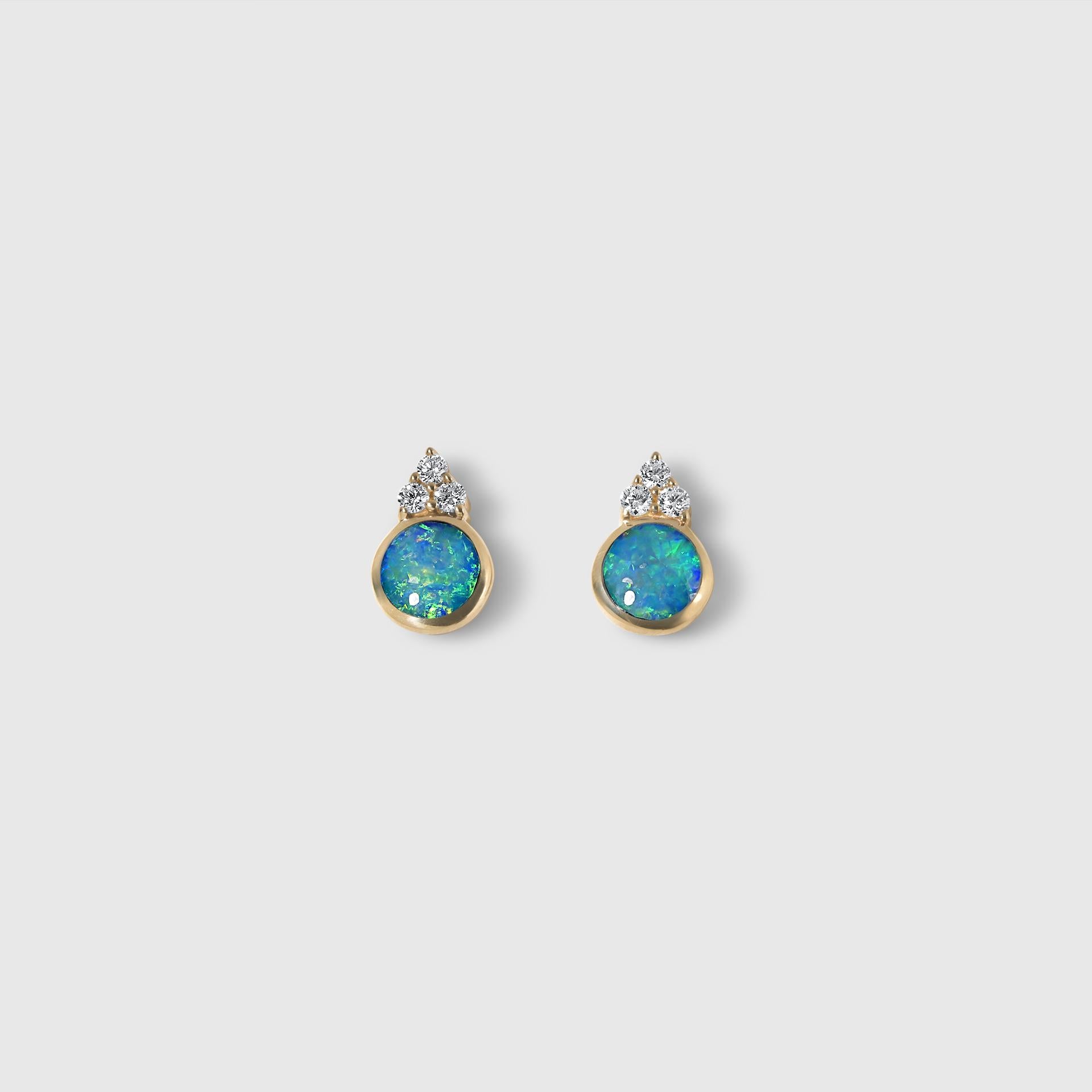 Contemporary High Grade 'Five-Star' Opal and Diamond Miniature Post Earrings For Sale
