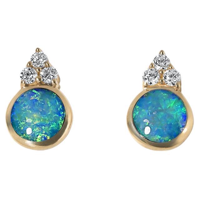 High Grade Five-Star Australian Opal & Diamond Cluster Stud Earrings by Kabana For Sale