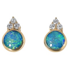 High Grade 'Five-Star' Opal and Diamond Miniature Post Earrings