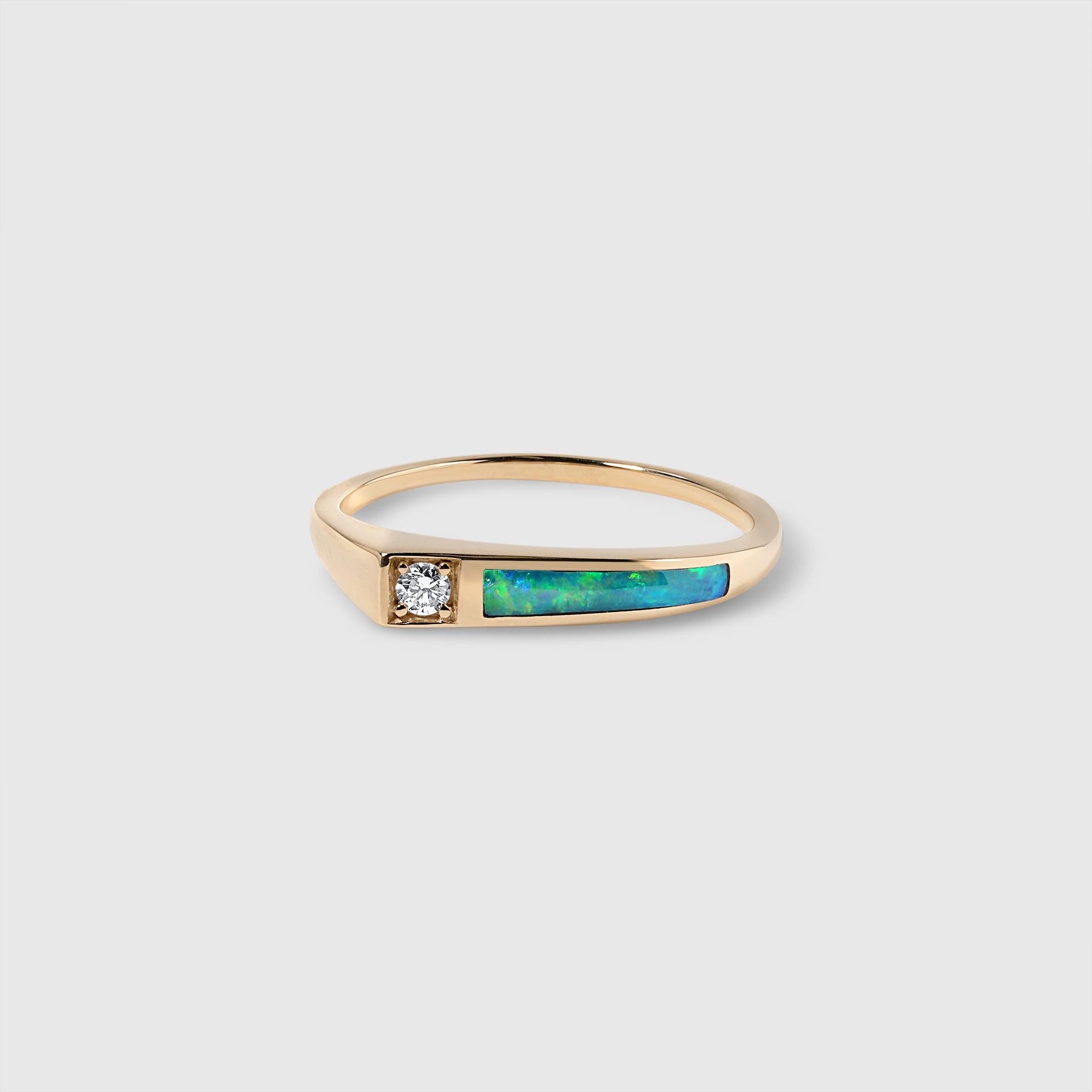 Contemporary High-Grade 'Five-Star', Opal Stacker Ring with Side Diamond Detail For Sale