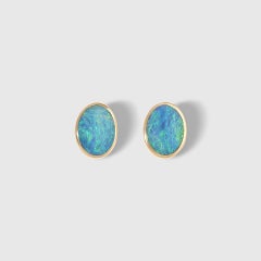 High Grade 'Five-Star' Oval, Australian Opal Post Earrings, 14kt Gold by Kabana