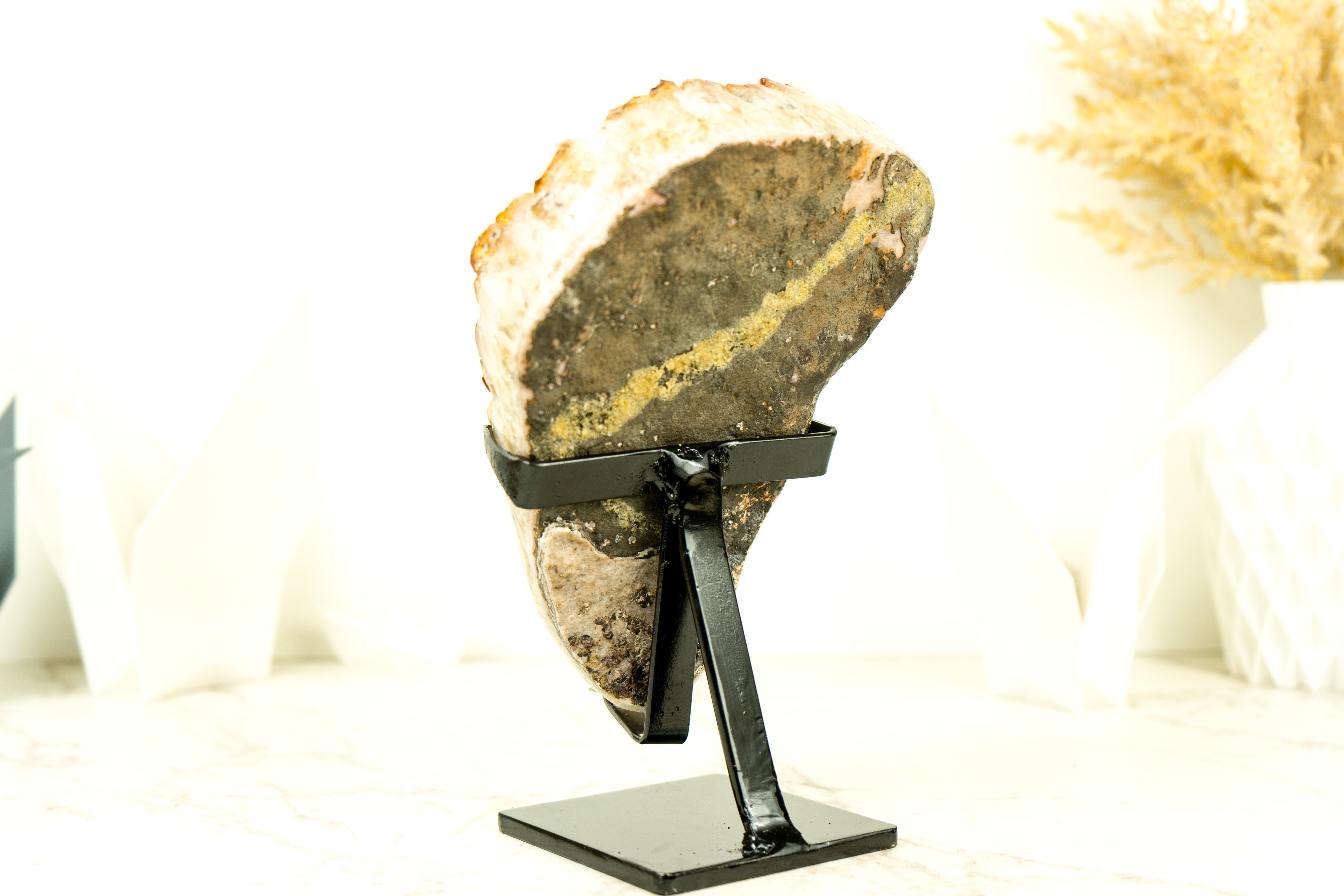 With gorgeous aesthetics, Large AAA Citrine Druzy, and many more special qualities, this citrine cluster is ready to be the conversation starter in your collection or the item to bring fantastic energies to your room decor.

The citrine druzy is the