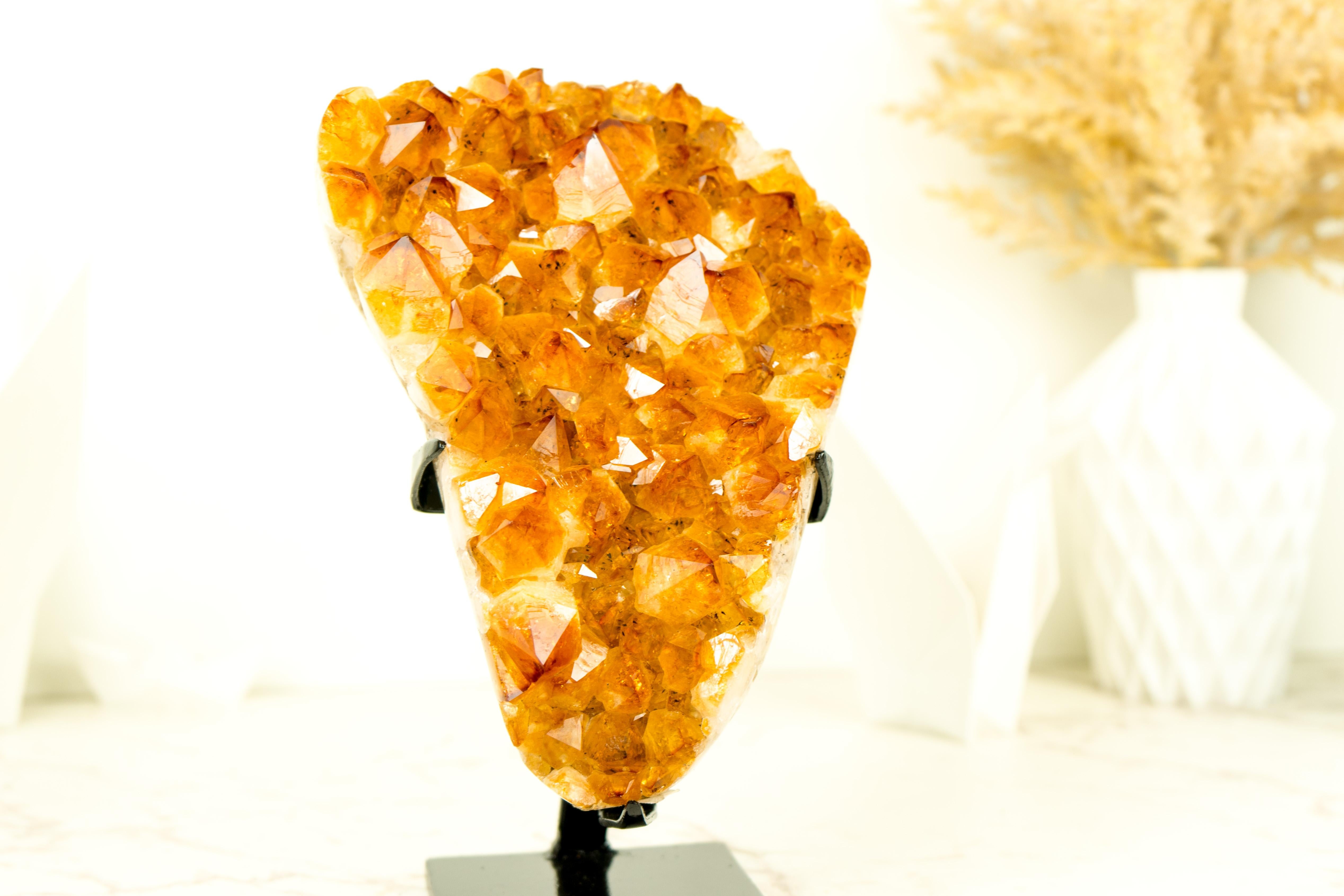 Contemporary High-Grade, Gorgeous Golden Orange Citrine Cluster on Stand For Sale