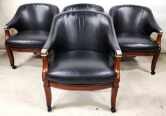 High-Grade Leather Dining Game Rolling Armchairs by Thomasville