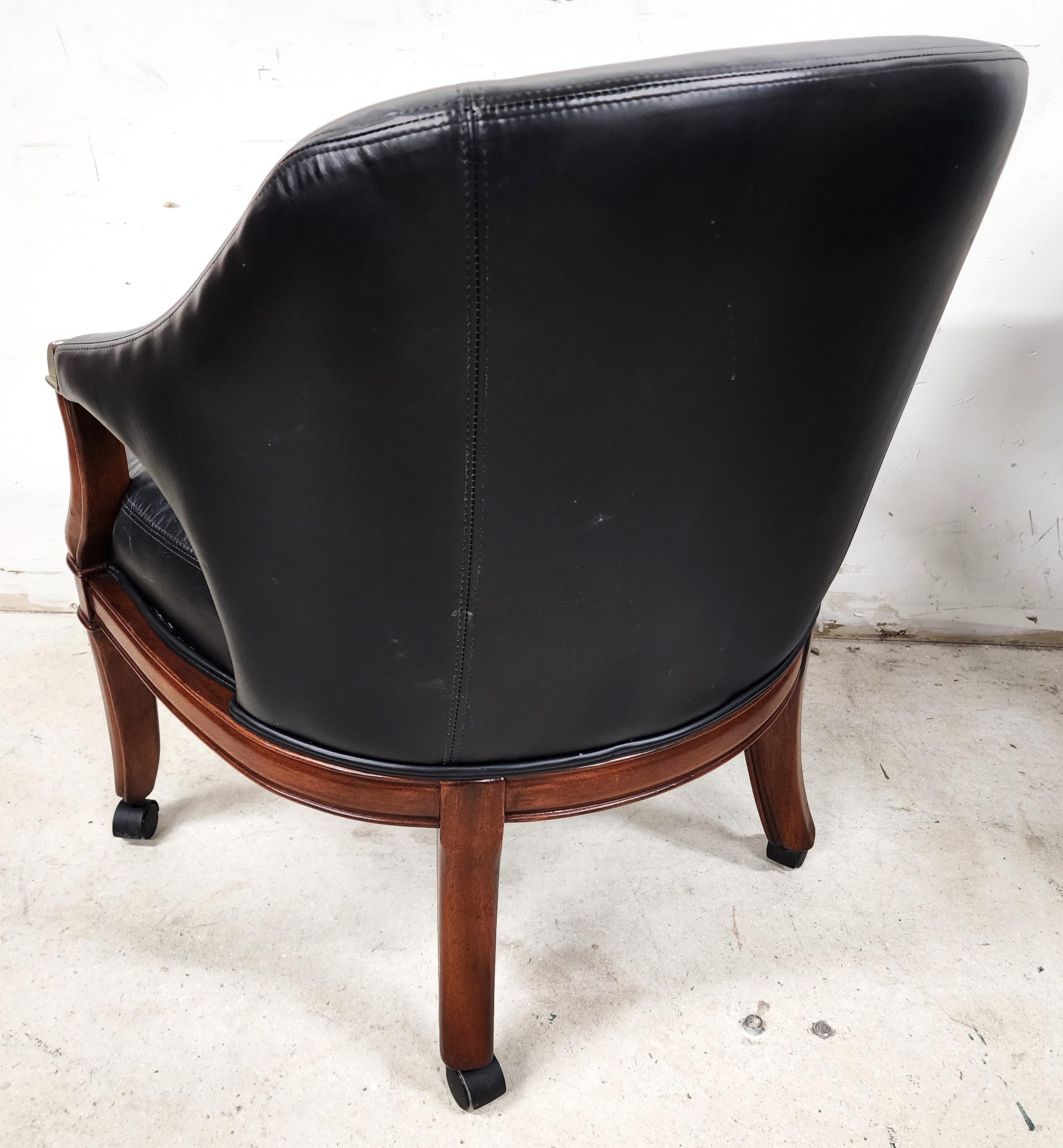High-Grade Leather Dining Game Rolling Armchairs by Thomasville In Good Condition In Lake Worth, FL