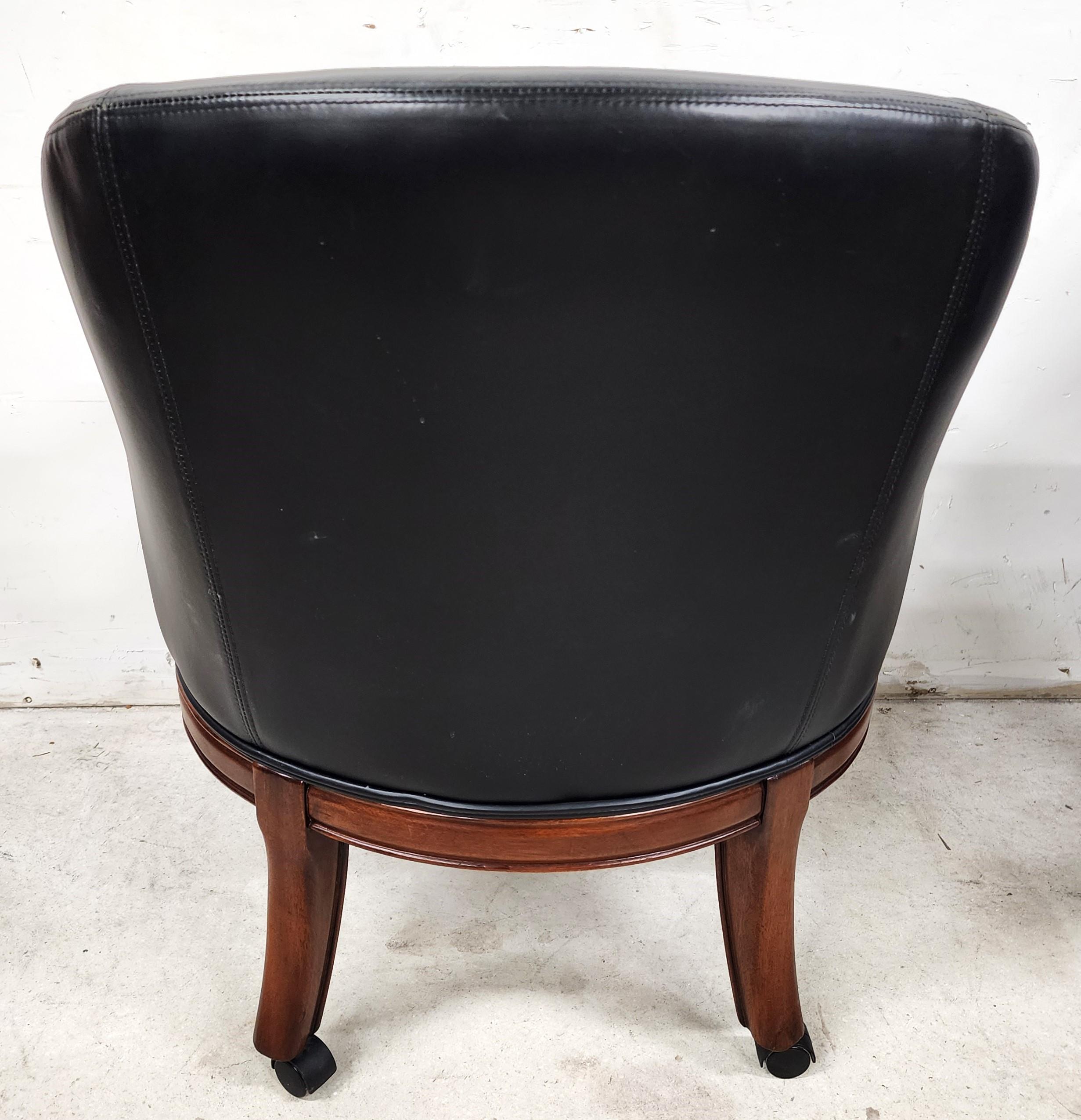 Late 20th Century High-Grade Leather Dining Game Rolling Armchairs by Thomasville