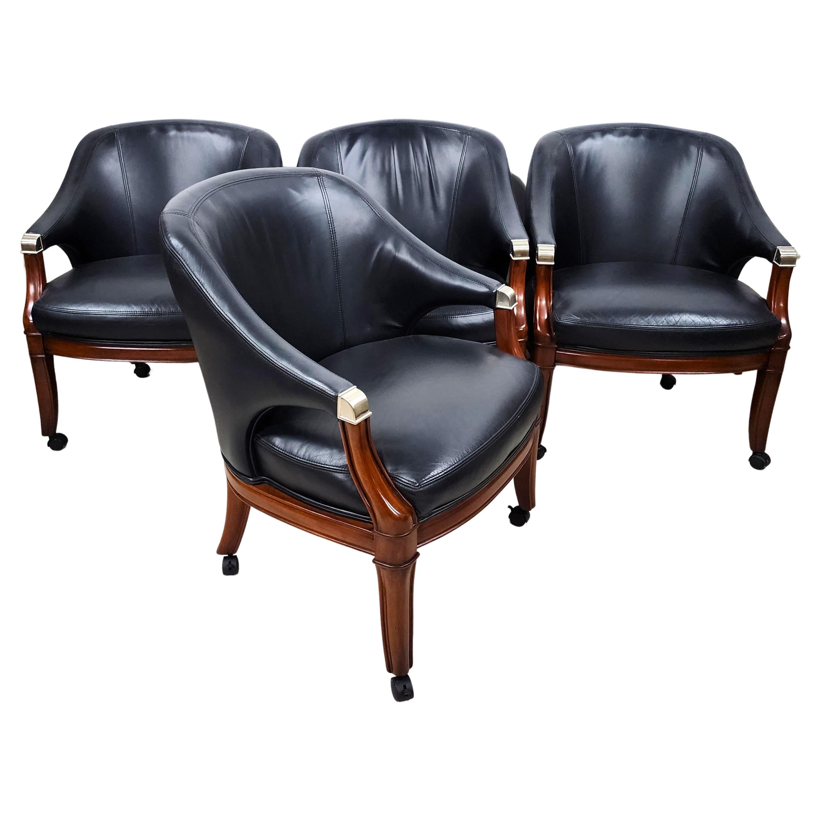 High-Grade Leather Dining Game Rolling Armchairs by Thomasville