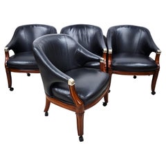 High-Grade Leather Dining Game Rolling Armchairs by Thomasville