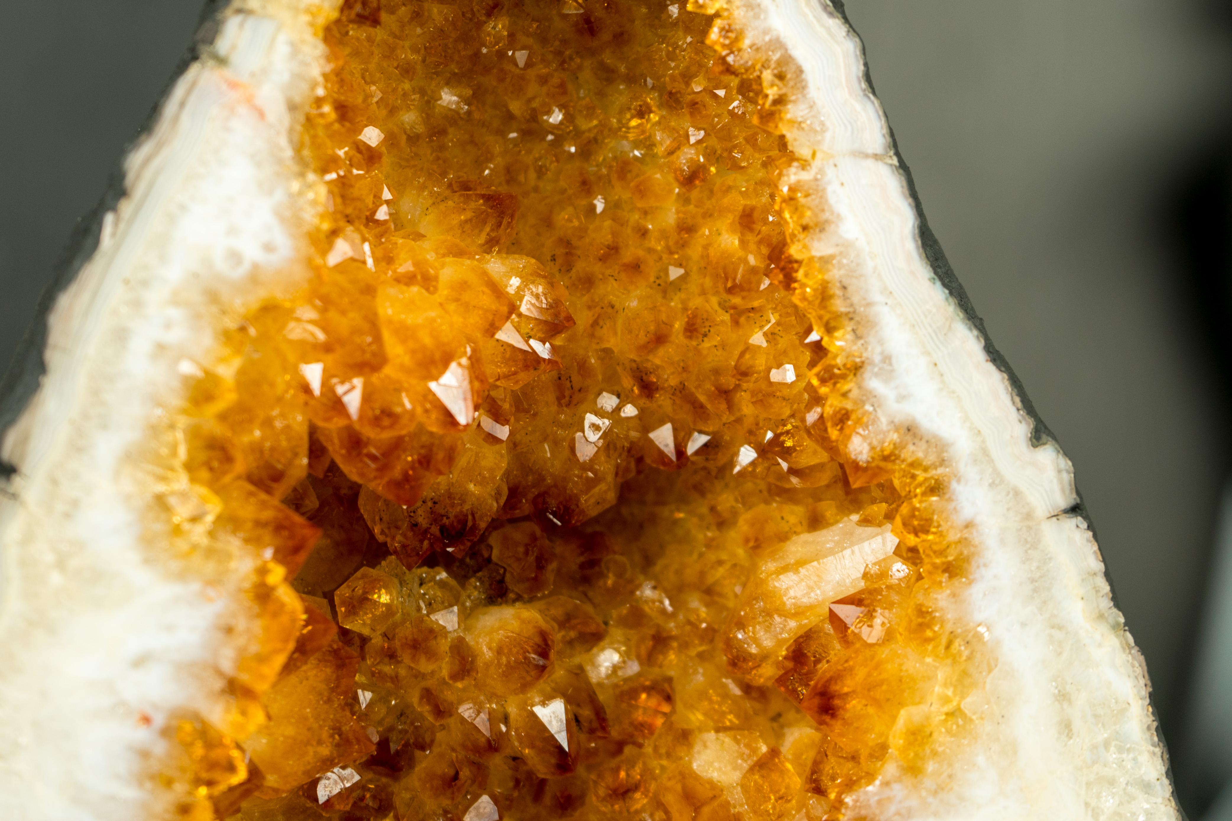 High-Grade Natural Citrine Geode Cave with Deep Orange Citrine Druzy For Sale 4