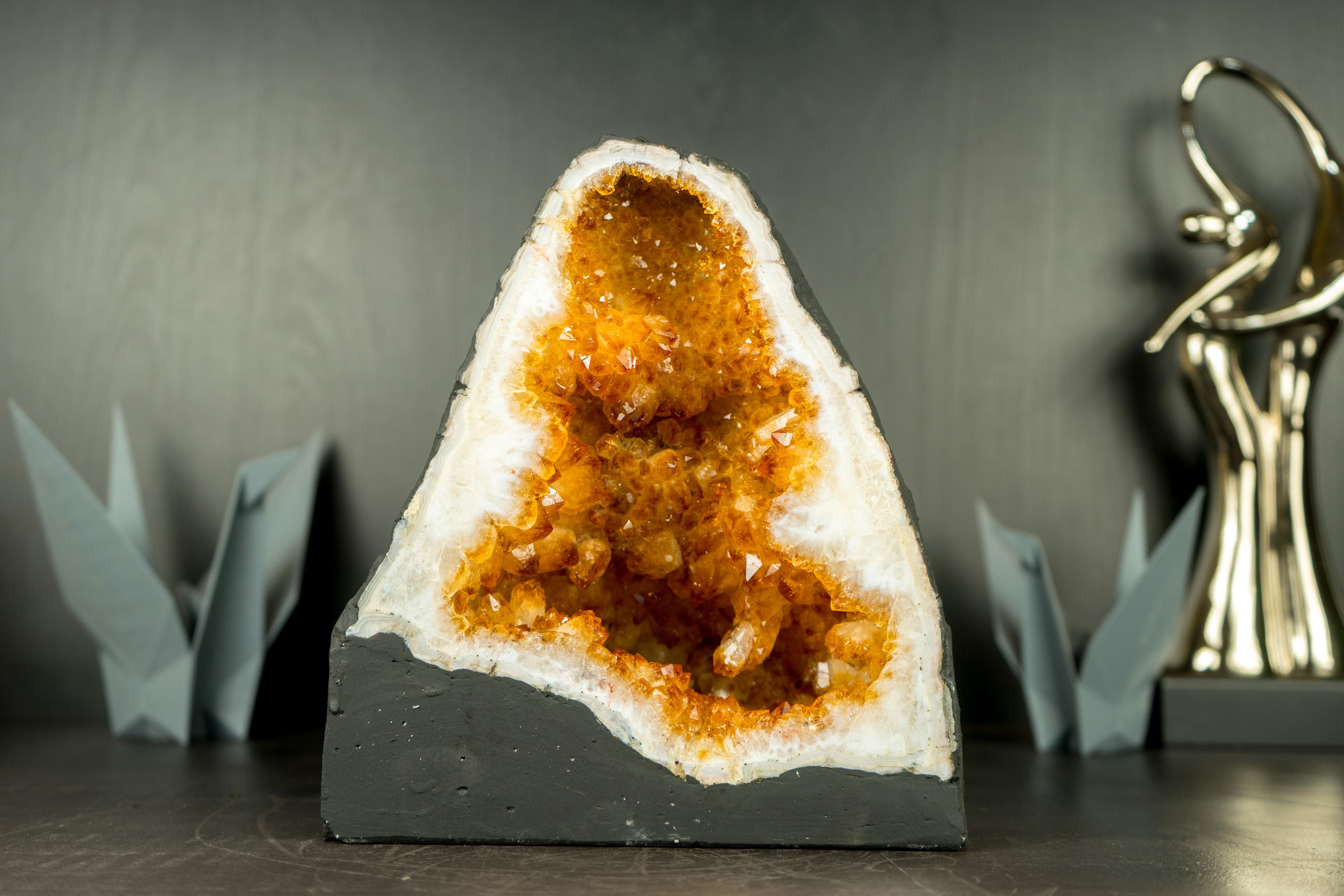 High-Grade Natural Citrine Geode Cave with Deep Orange Citrine Druzy For Sale 6