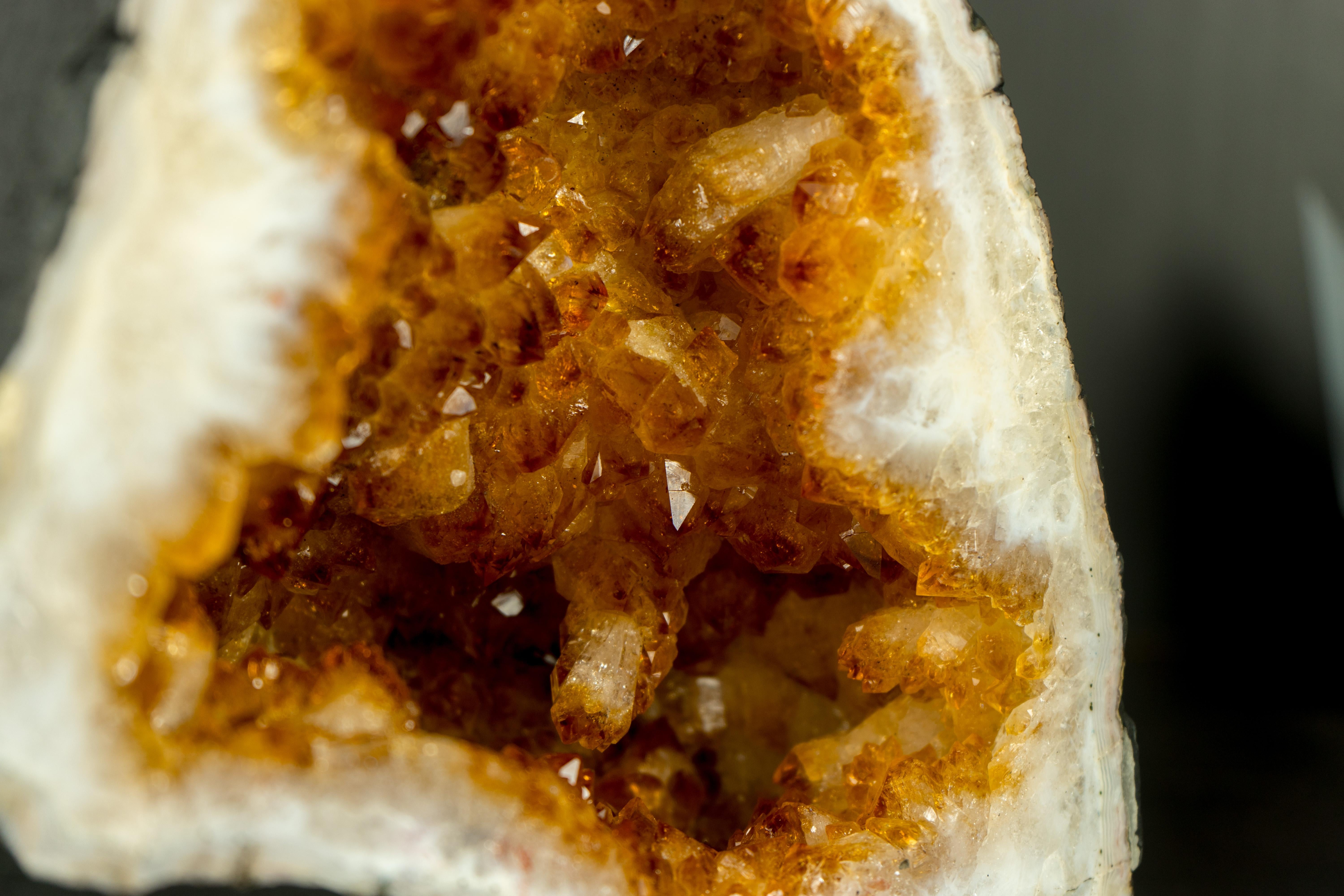 Amethyst High-Grade Natural Citrine Geode Cave with Deep Orange Citrine Druzy For Sale