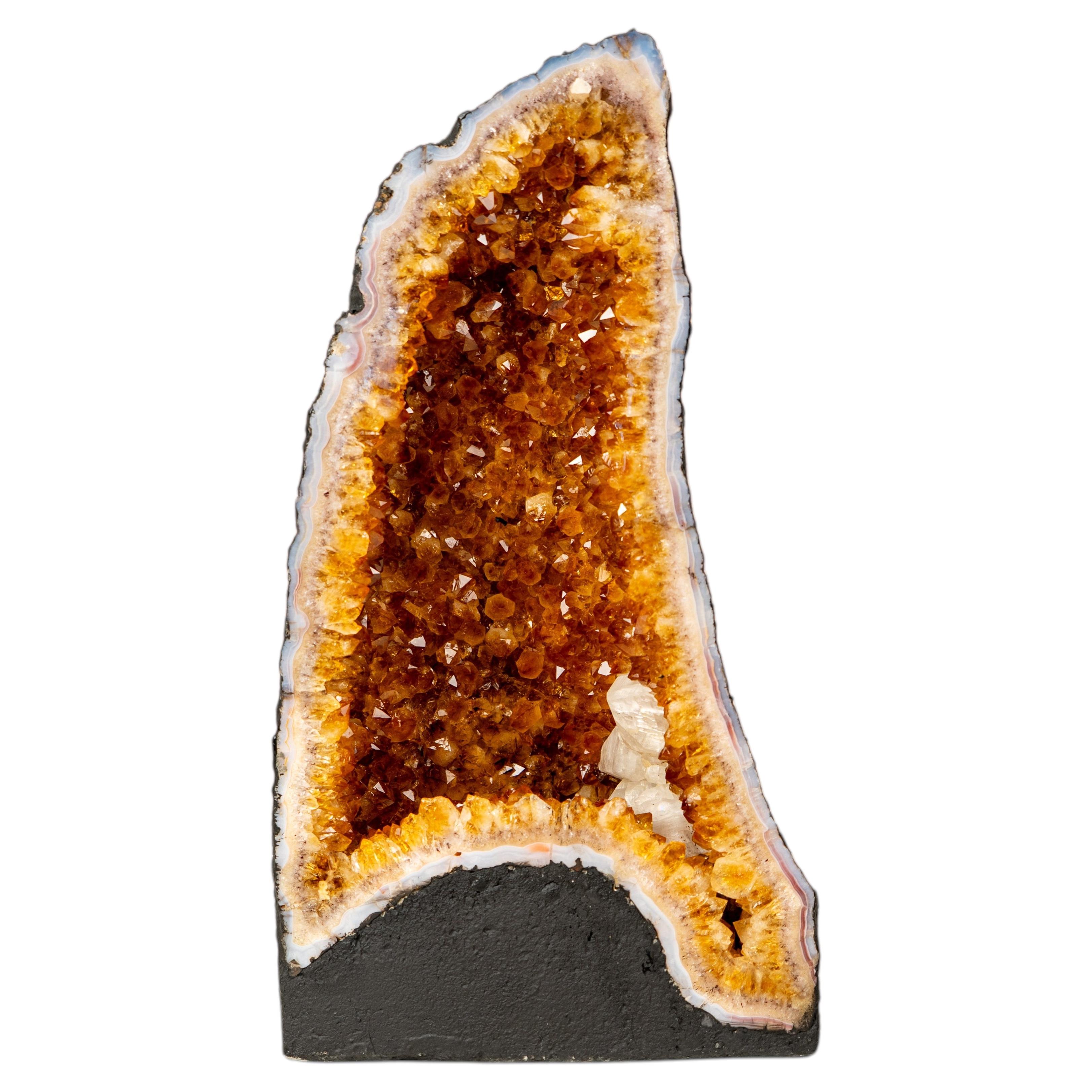 Geode di Citrino naturale di alta qualità con ricco Druzy color cognac-arancio