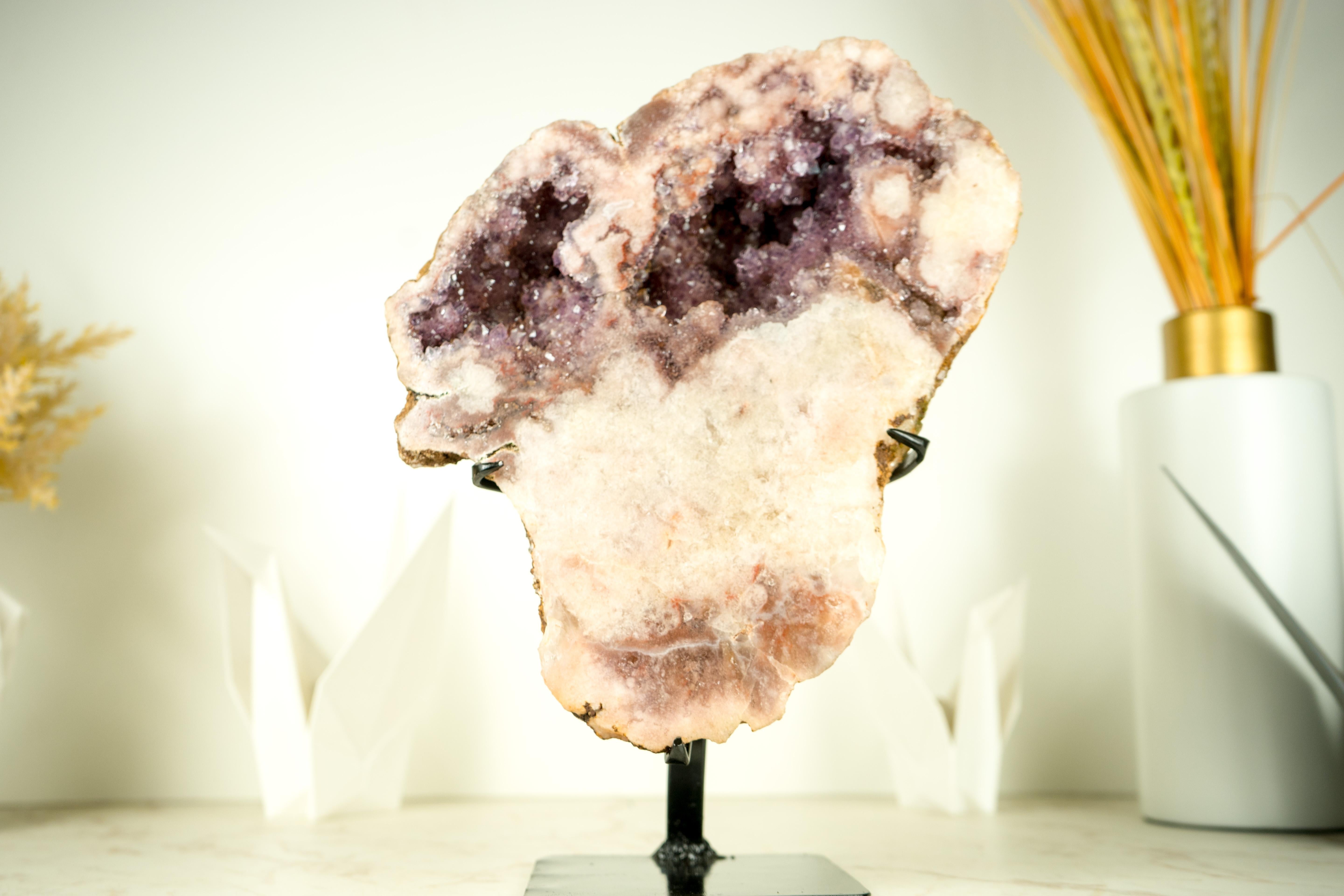 Brazilian High-Grade Pink Amethyst Geode with Sparkly Lavender Rose Amethyst Druzy  For Sale