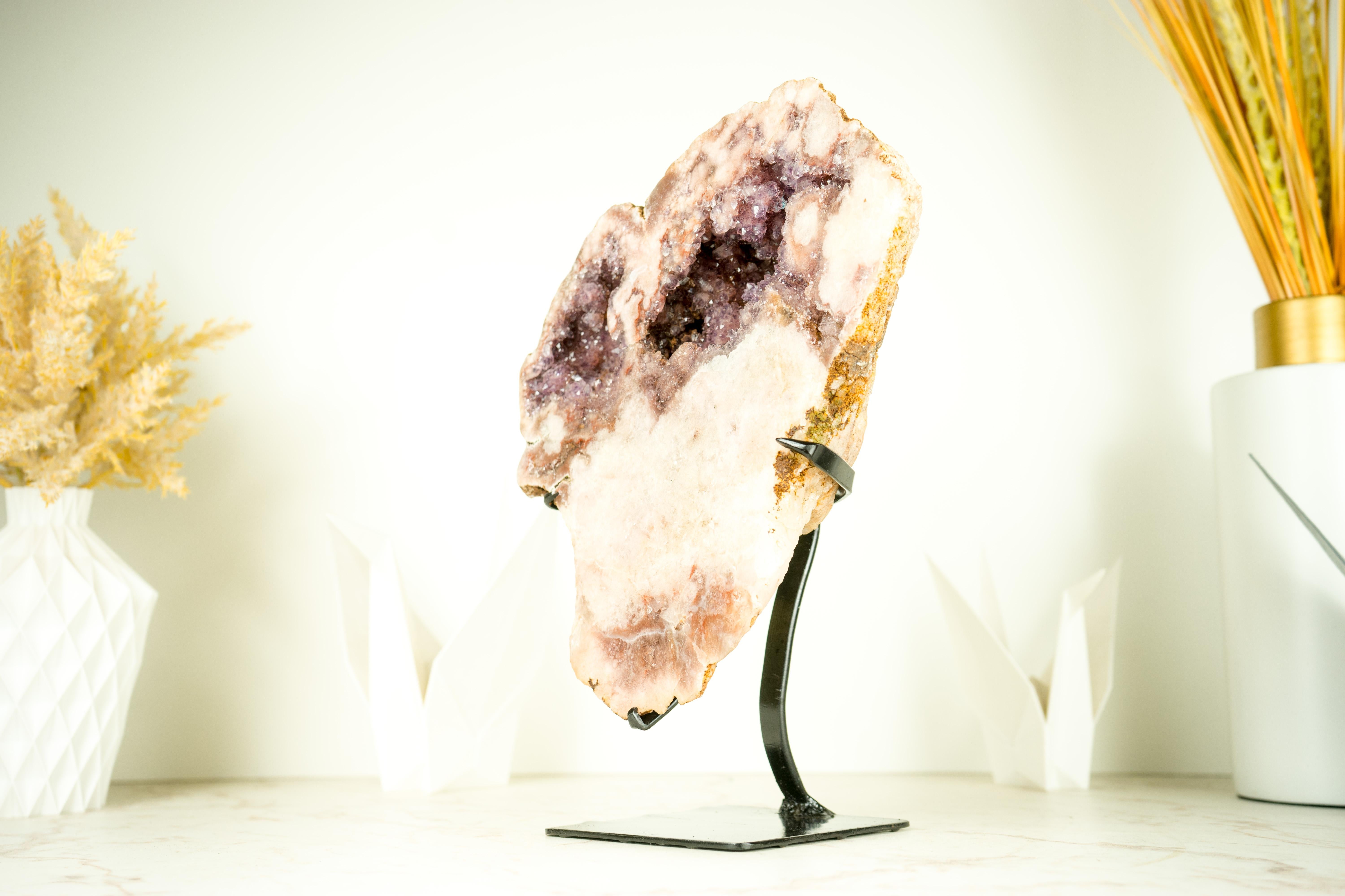 Contemporary High-Grade Pink Amethyst Geode with Sparkly Lavender Rose Amethyst Druzy  For Sale