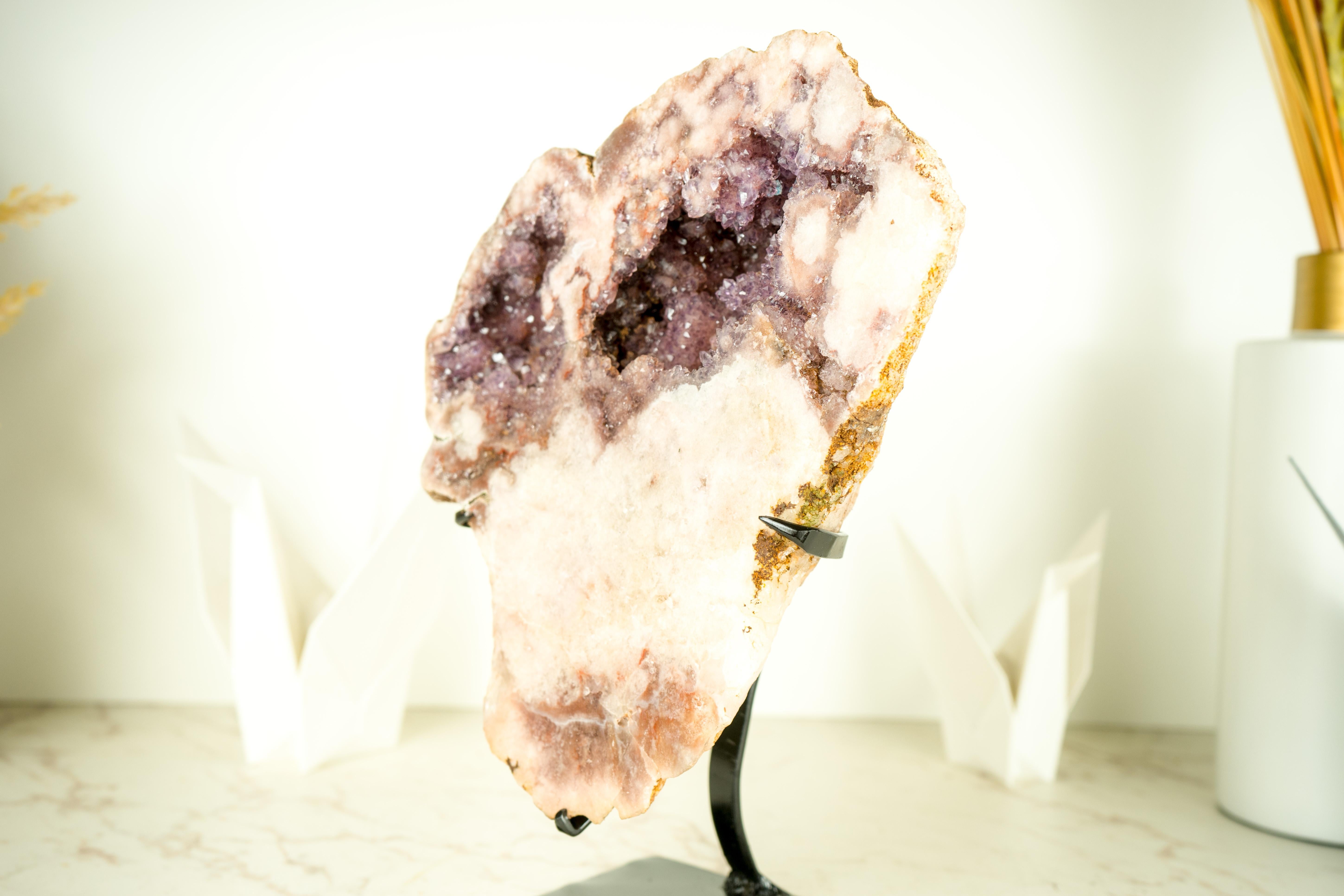 Agate High-Grade Pink Amethyst Geode with Sparkly Lavender Rose Amethyst Druzy  For Sale
