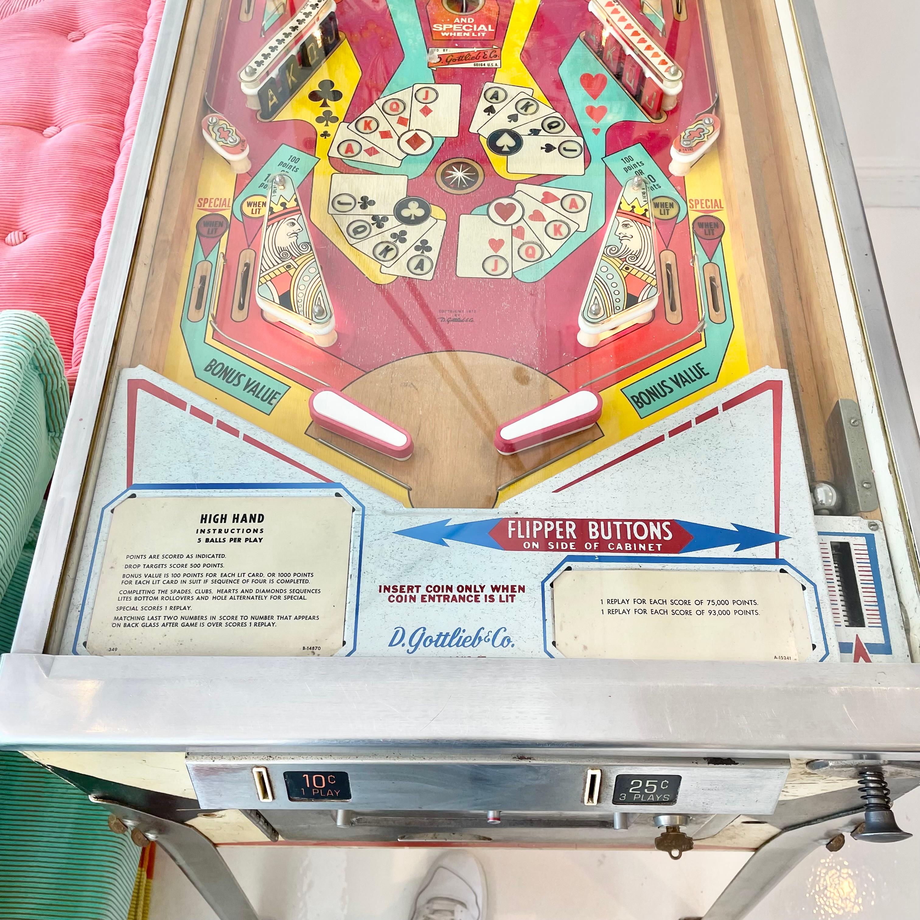 Metal High Hand Pinball Arcade Game, 1973, USA