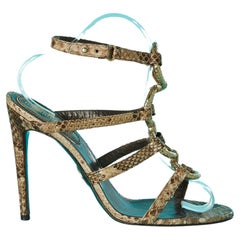 High heels sandals in leather and gold metallic rings Robert Cavalli 