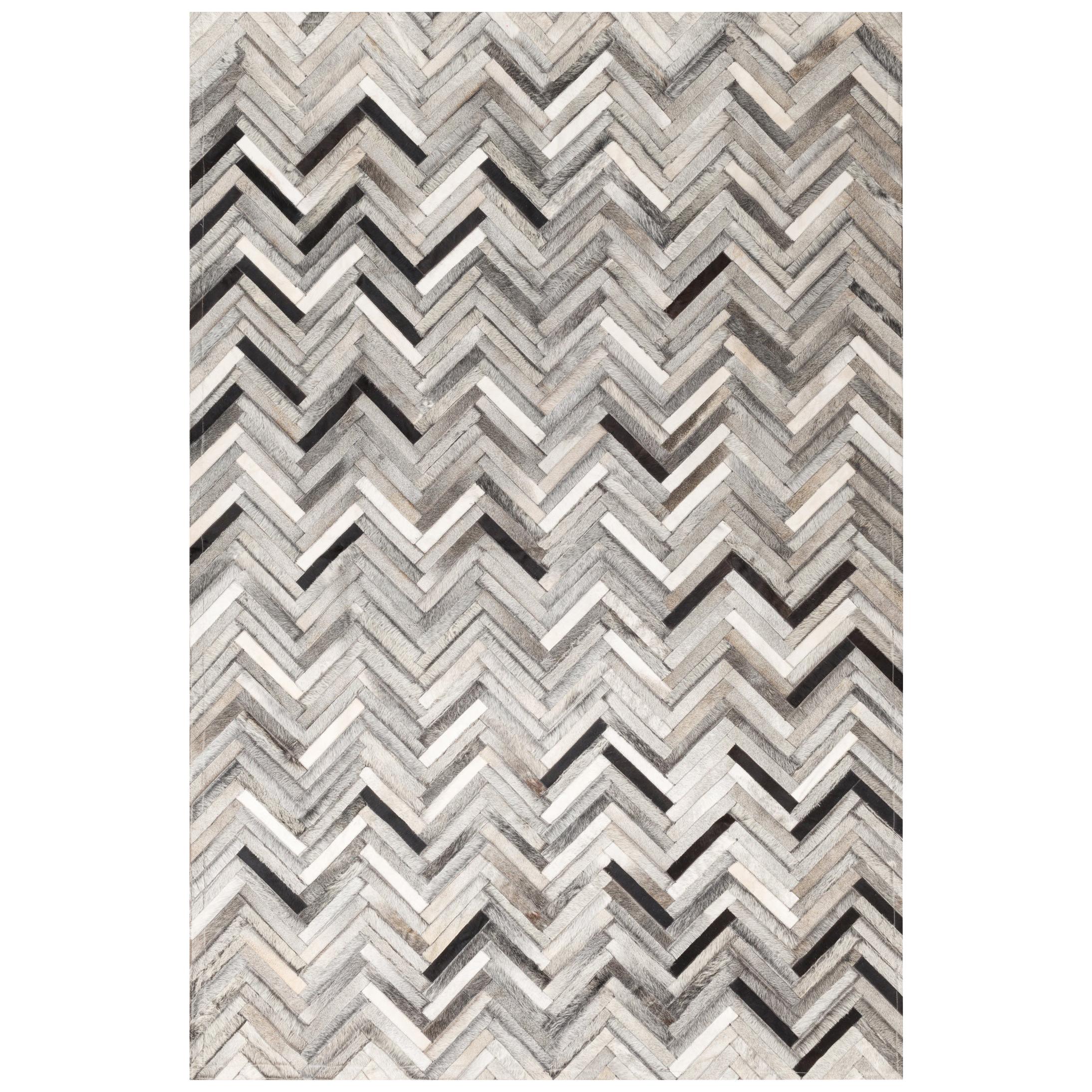 Herringbone gray, white & black Luxurious El Cielo Cowhide Area Floor Rug Small For Sale