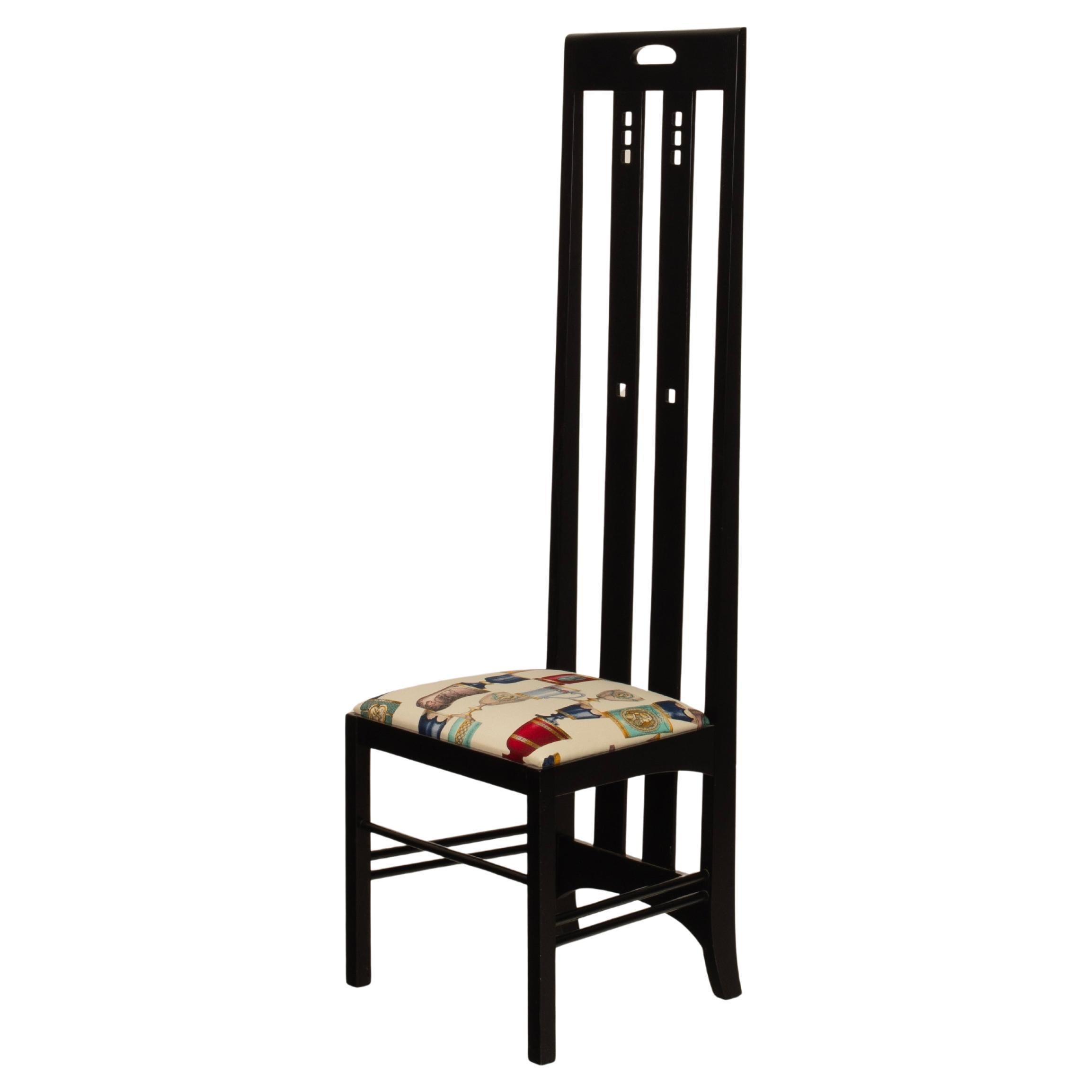 Chaise High Ingram de Charles R. Mackintosh pour Alivar avec tissu Fornasetti en vente